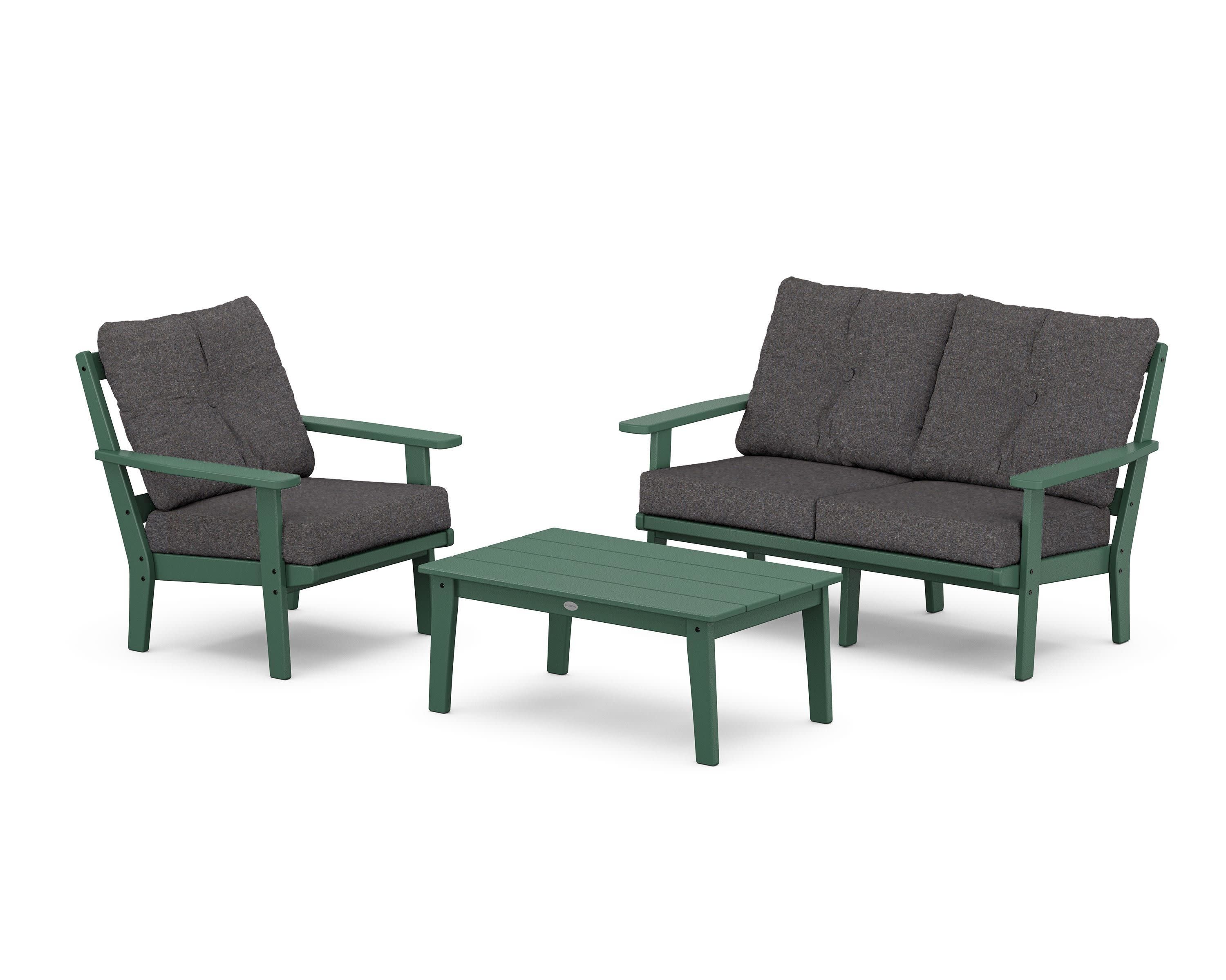 Oxford 3-Piece Deep Seating Set with Loveseat in Green / Ash Charcoal