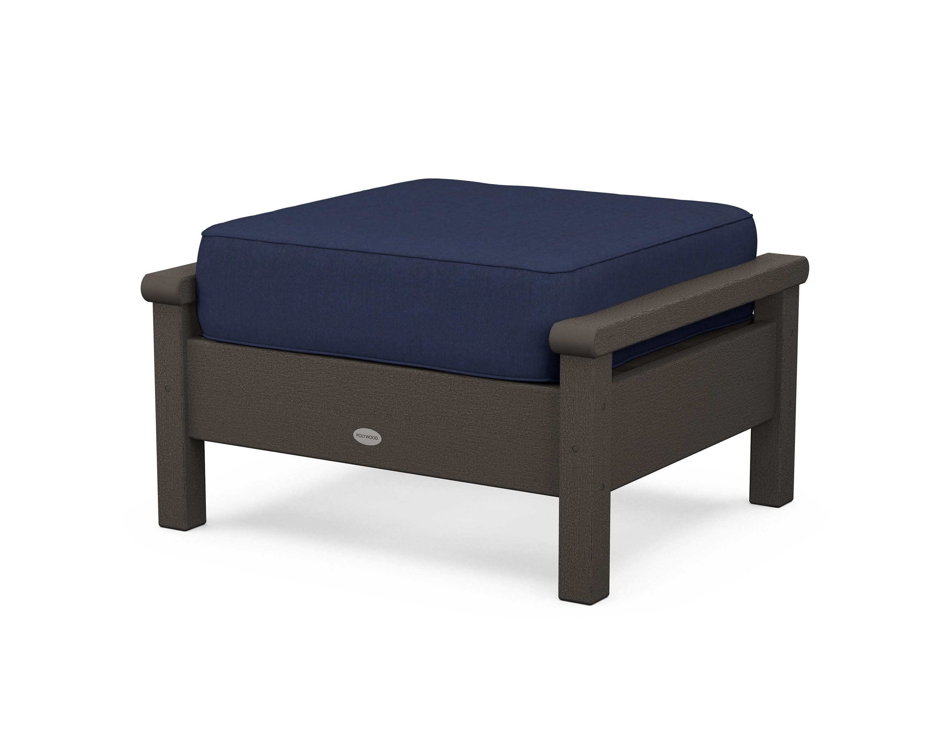 Harbour Deep Seating Ottoman in Vintage Coffee / Spectrum Indigo