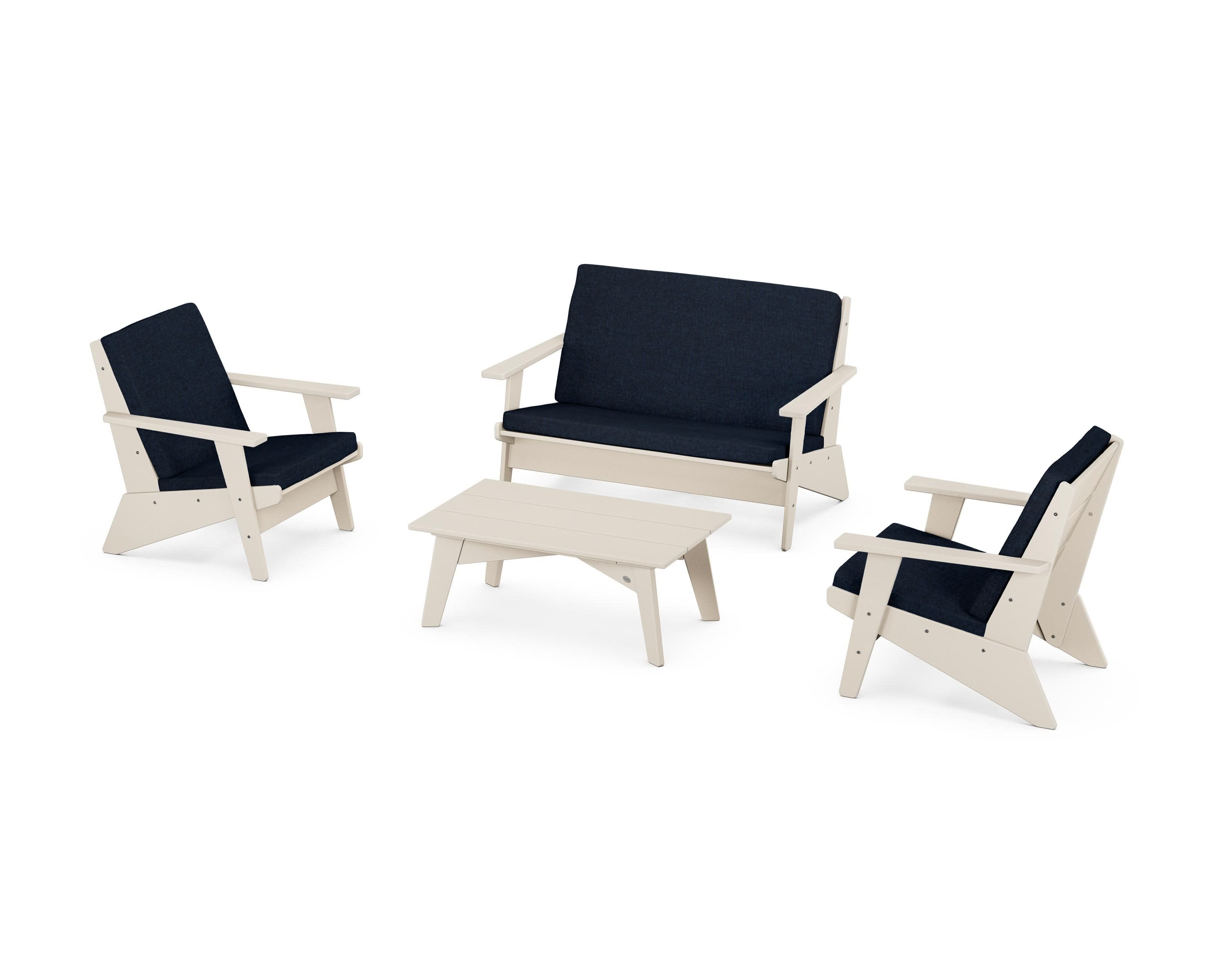 Riviera Modern Lounge 4-Piece Set in Sand / Marine Indigo
