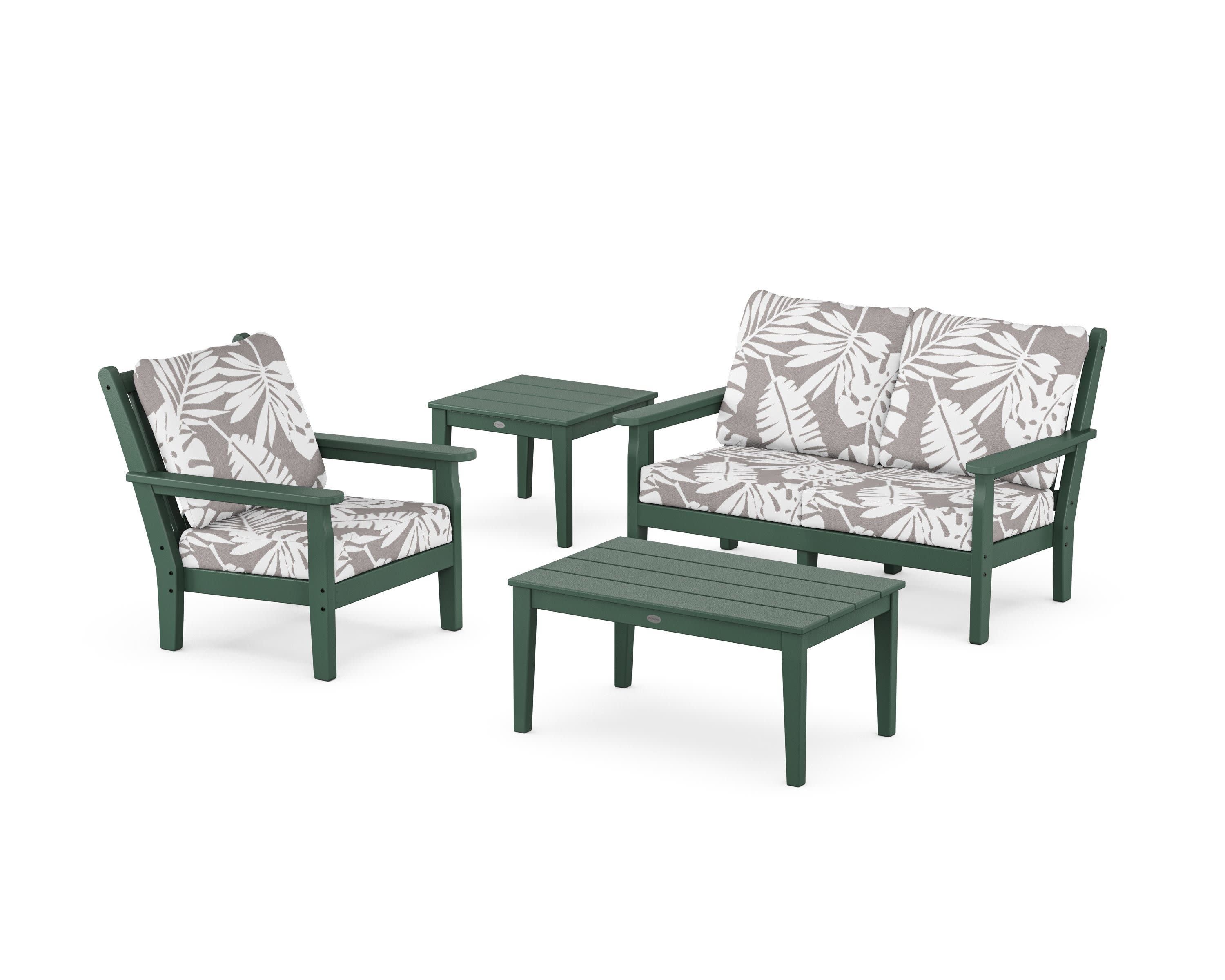 Chippendale 4-Piece Deep Seating Set in Green / Leaf Grey Mist
