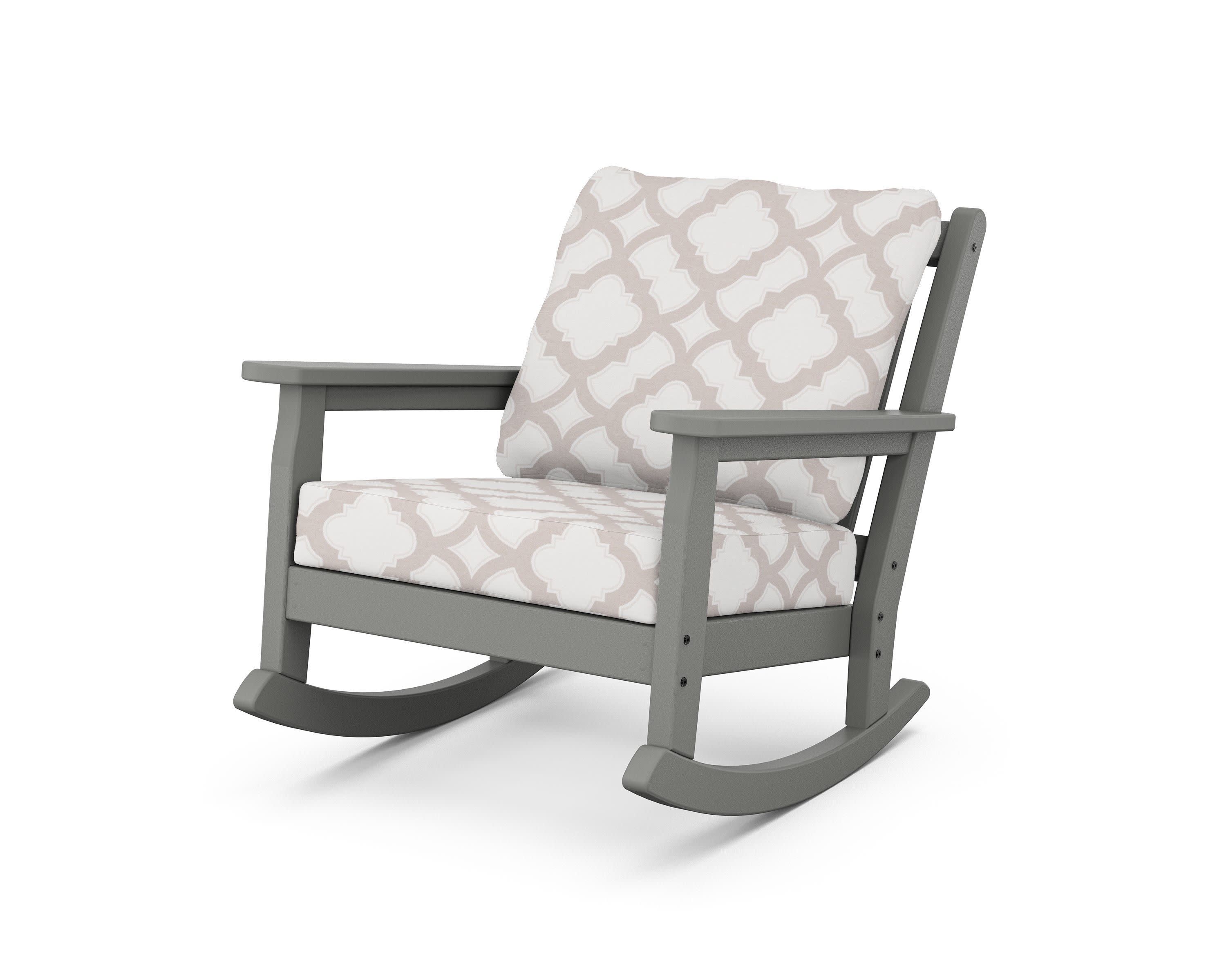 Chippendale Deep Seating Rocking Chair in Slate Grey / Trellis Dune Burlap