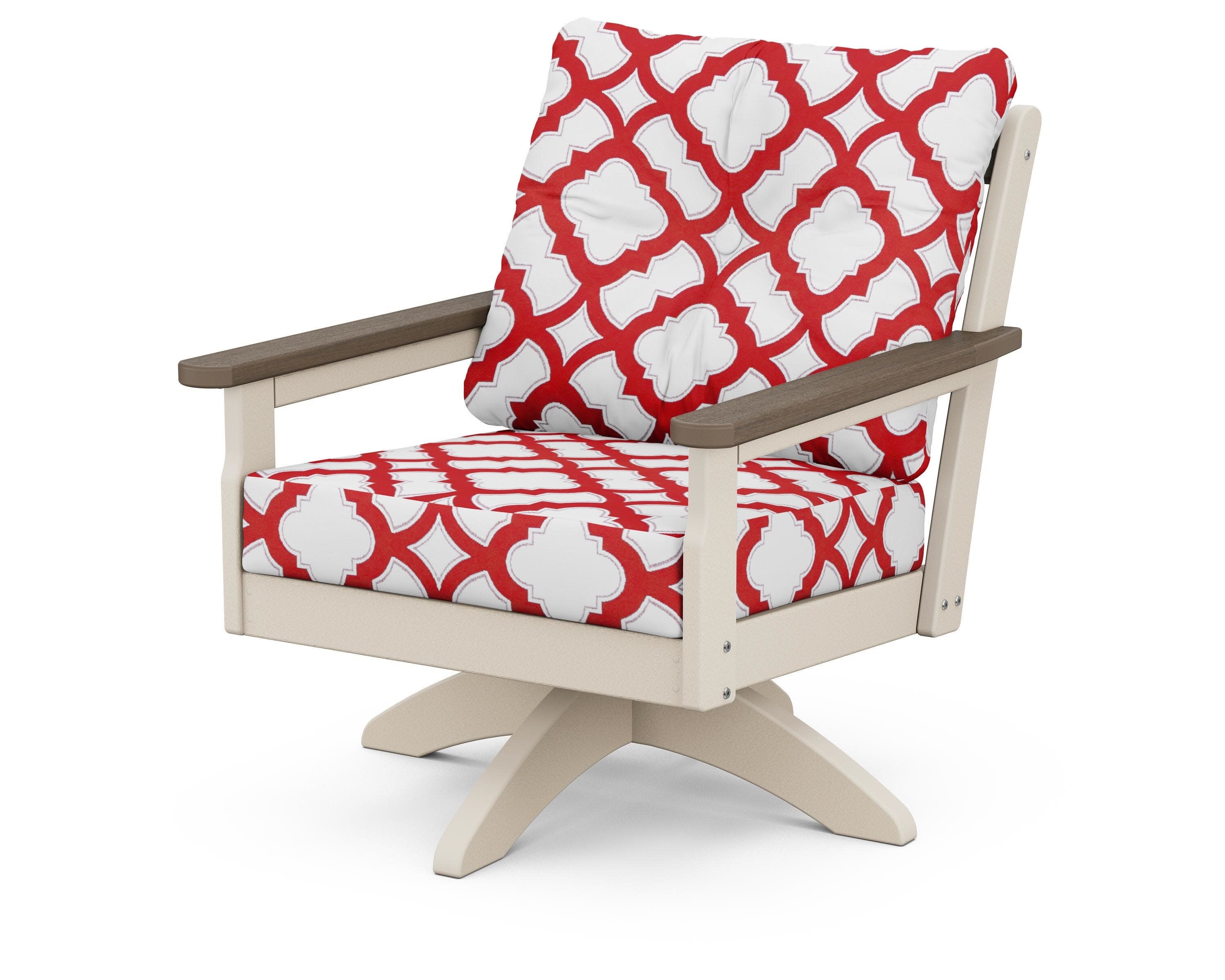 Vineyard Deep Seating Swivel Chair in Sand / Kona / Trellis Crimson