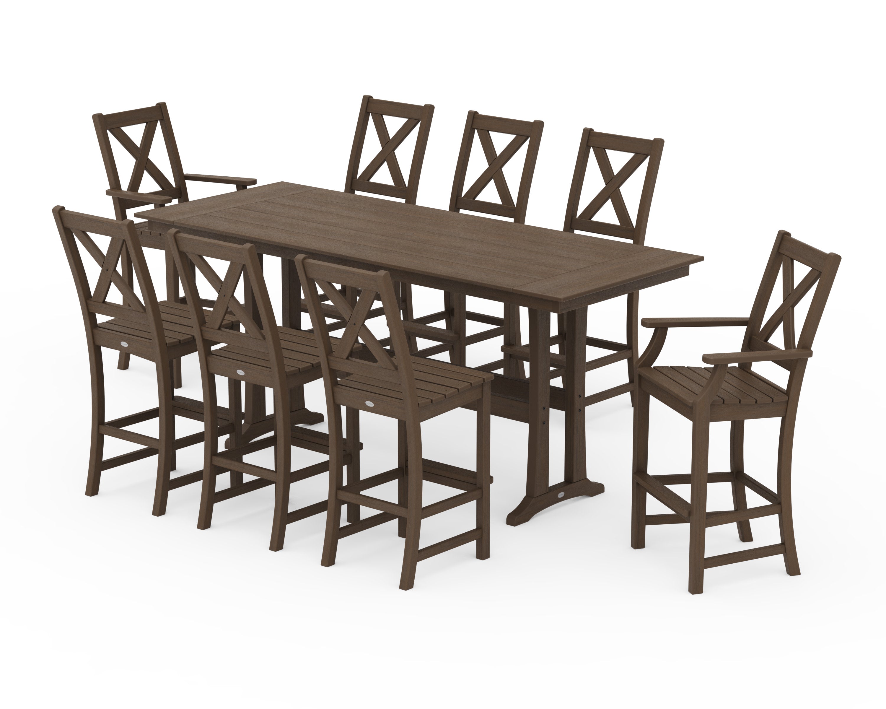 Braxton 9-Piece Farmhouse Bar Set with Trestle Legs in Kona