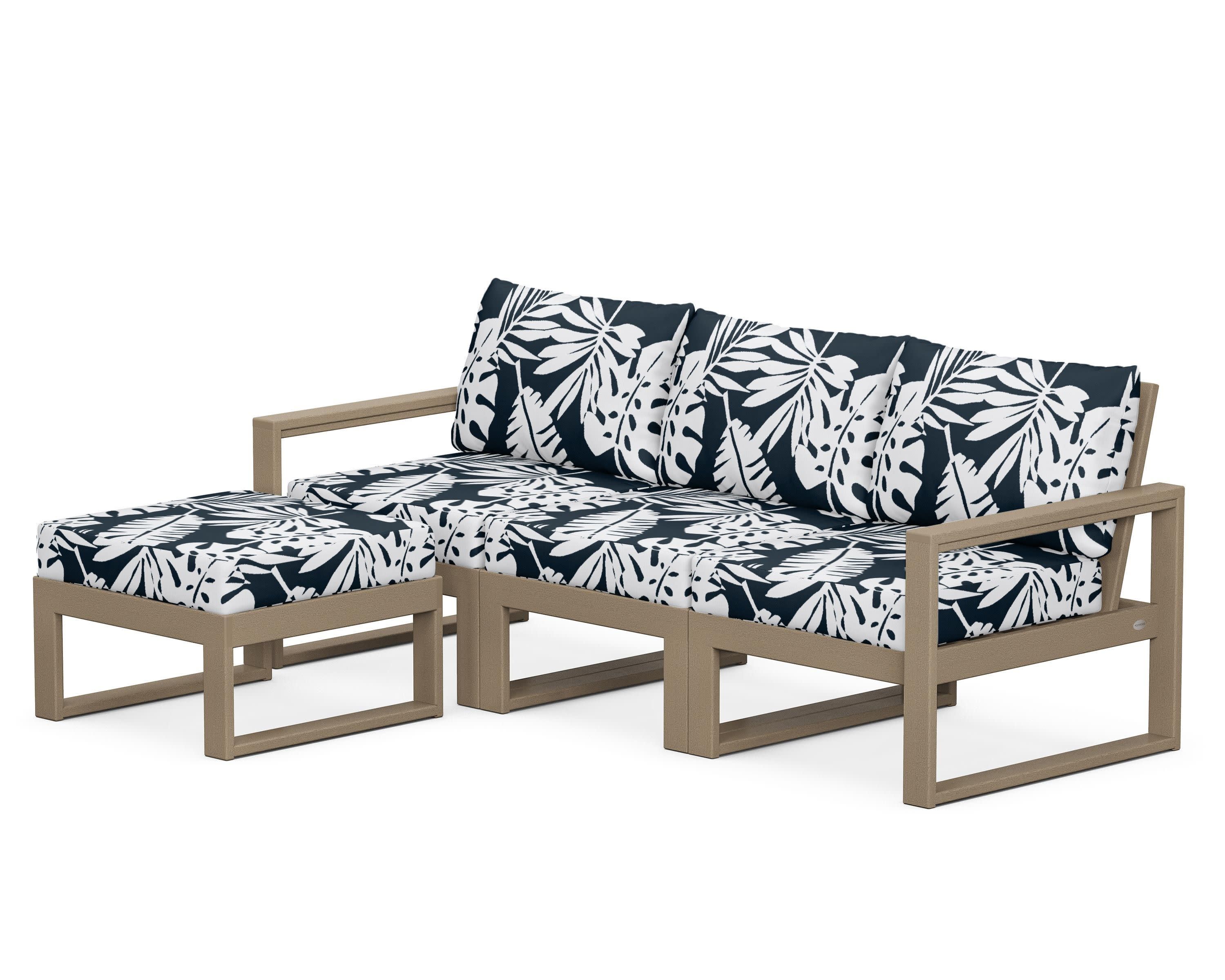 EDGE 4-Piece Modular Deep Seating Set with Ottoman in Vintage Sahara / Leaf Marine Indigo