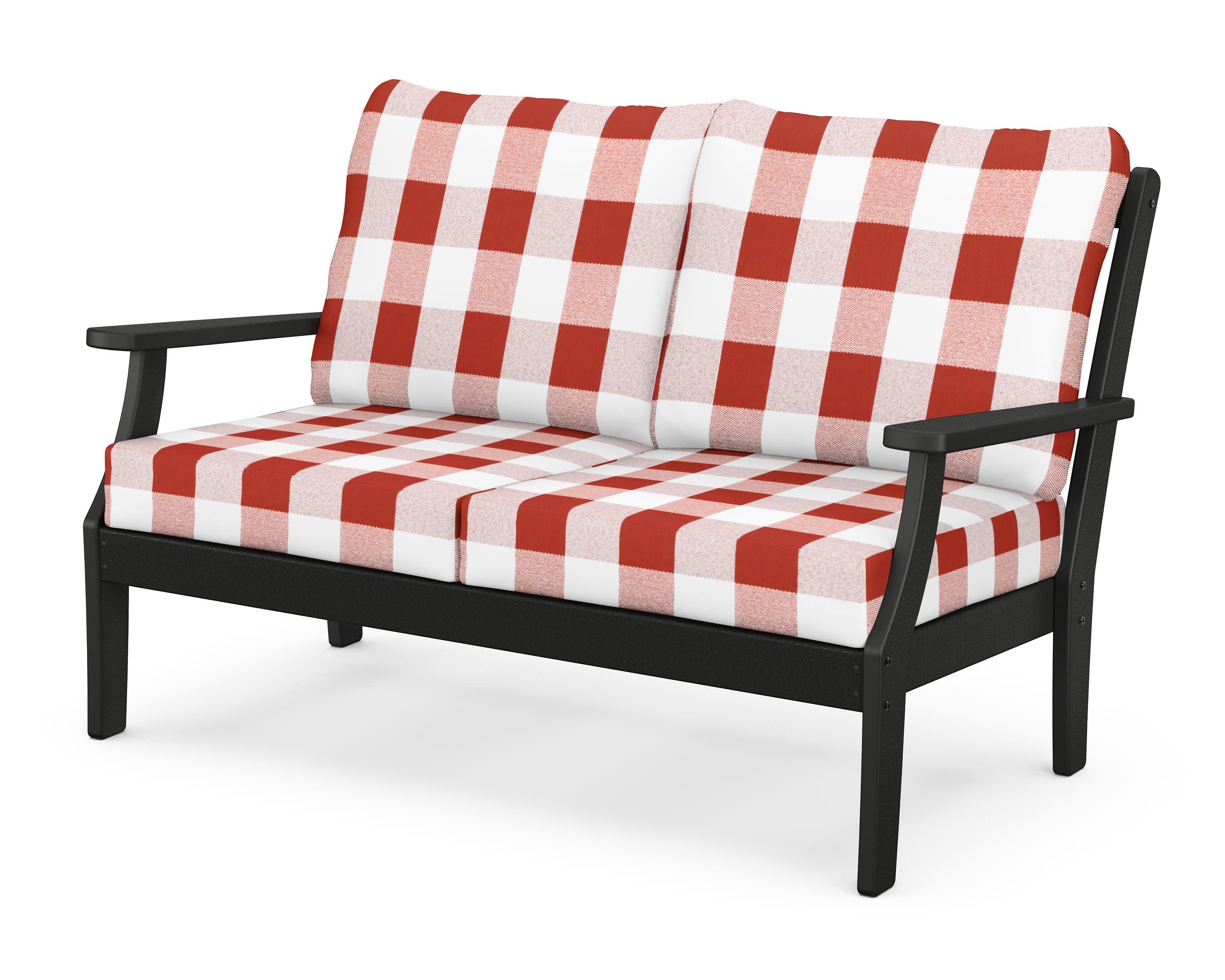 Braxton Deep Seating Loveseat in Black / Buffalo Plaid Crimson