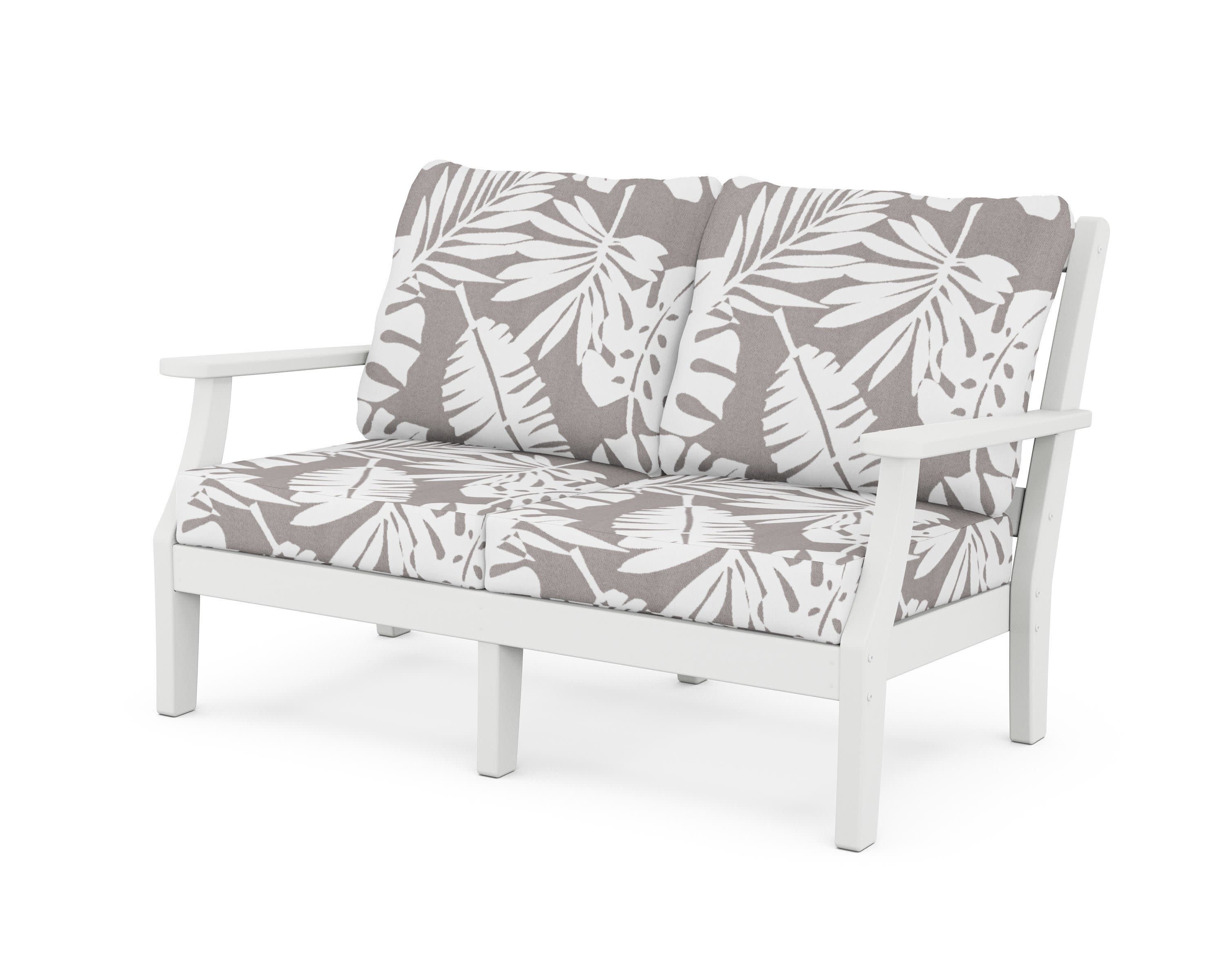 Chinoiserie Deep Seating Loveseat in White / Leaf Grey Mist