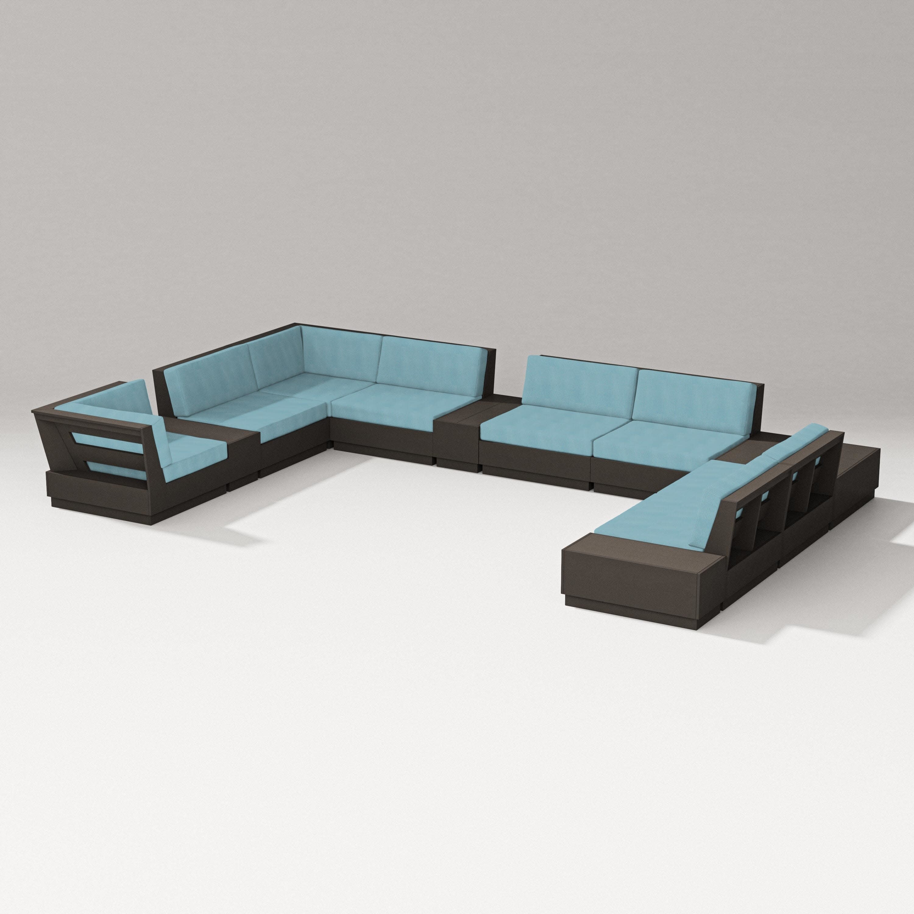Elevate 12-Piece Conversation Sectional Set in Vintage Coffee / Lattice Sky Blue