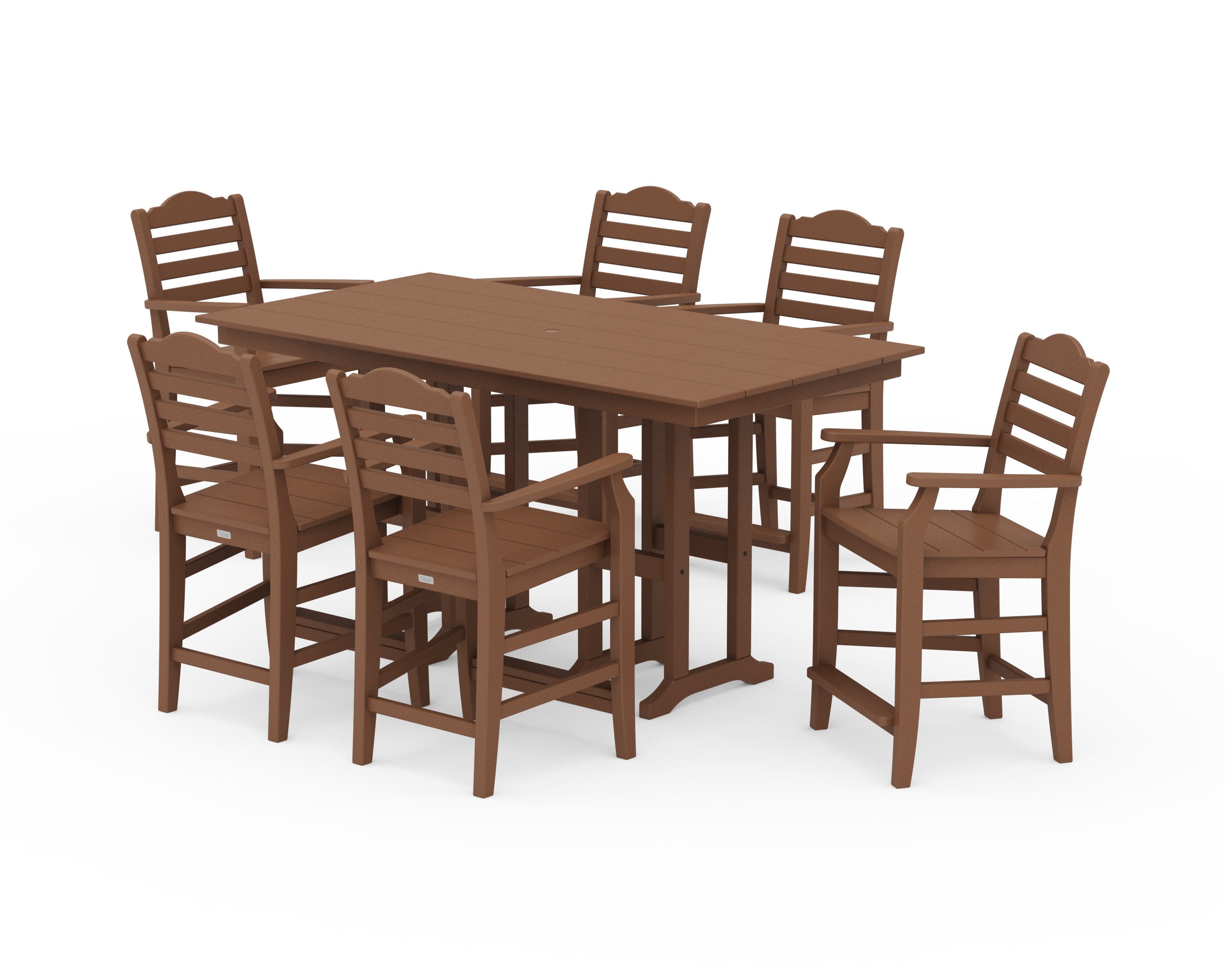 Savannah Arm Chair 7-Piece Farmhouse Counter Set in Teak