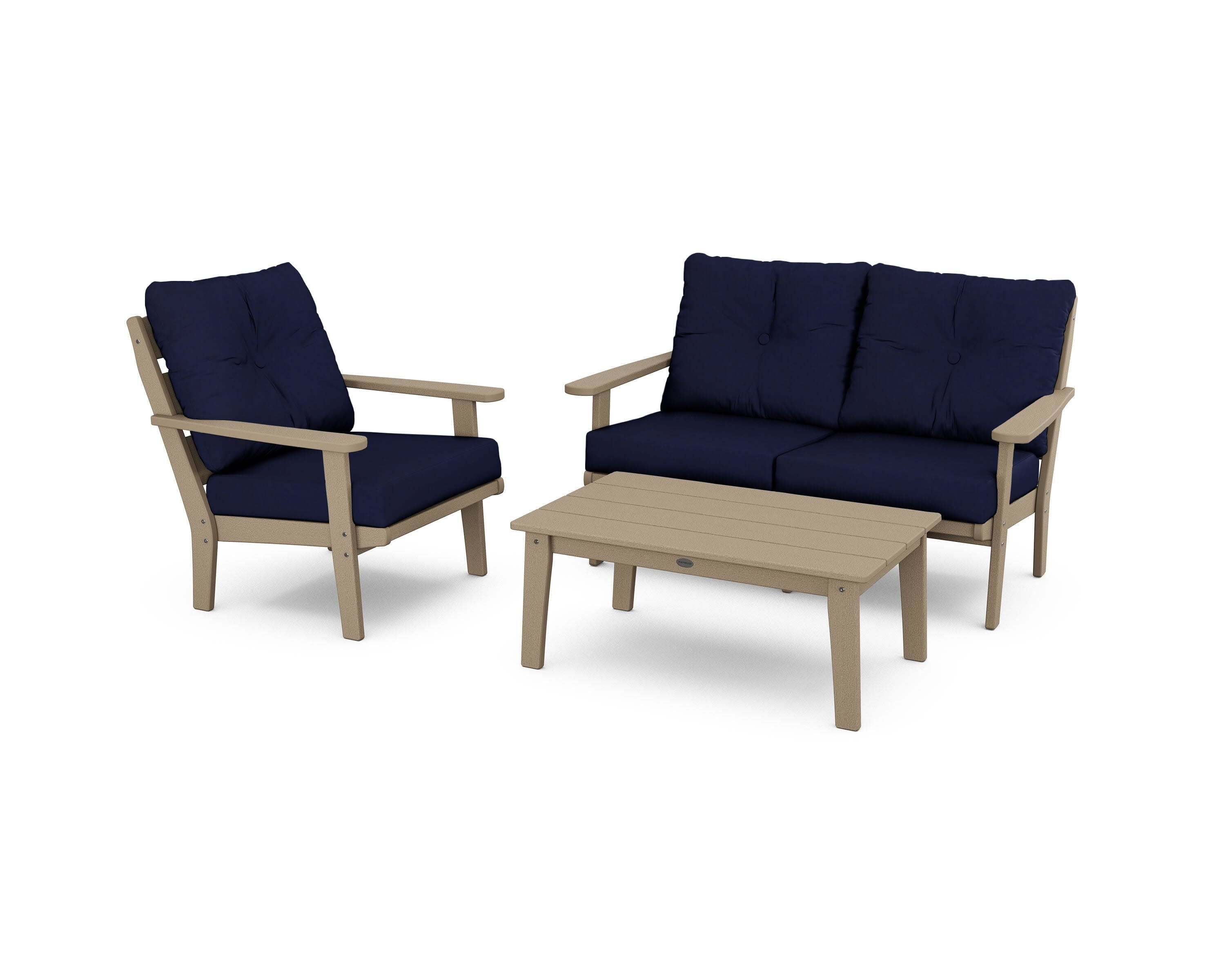 Lakeside 3-Piece Deep Seating Set in Vintage Sahara / Navy