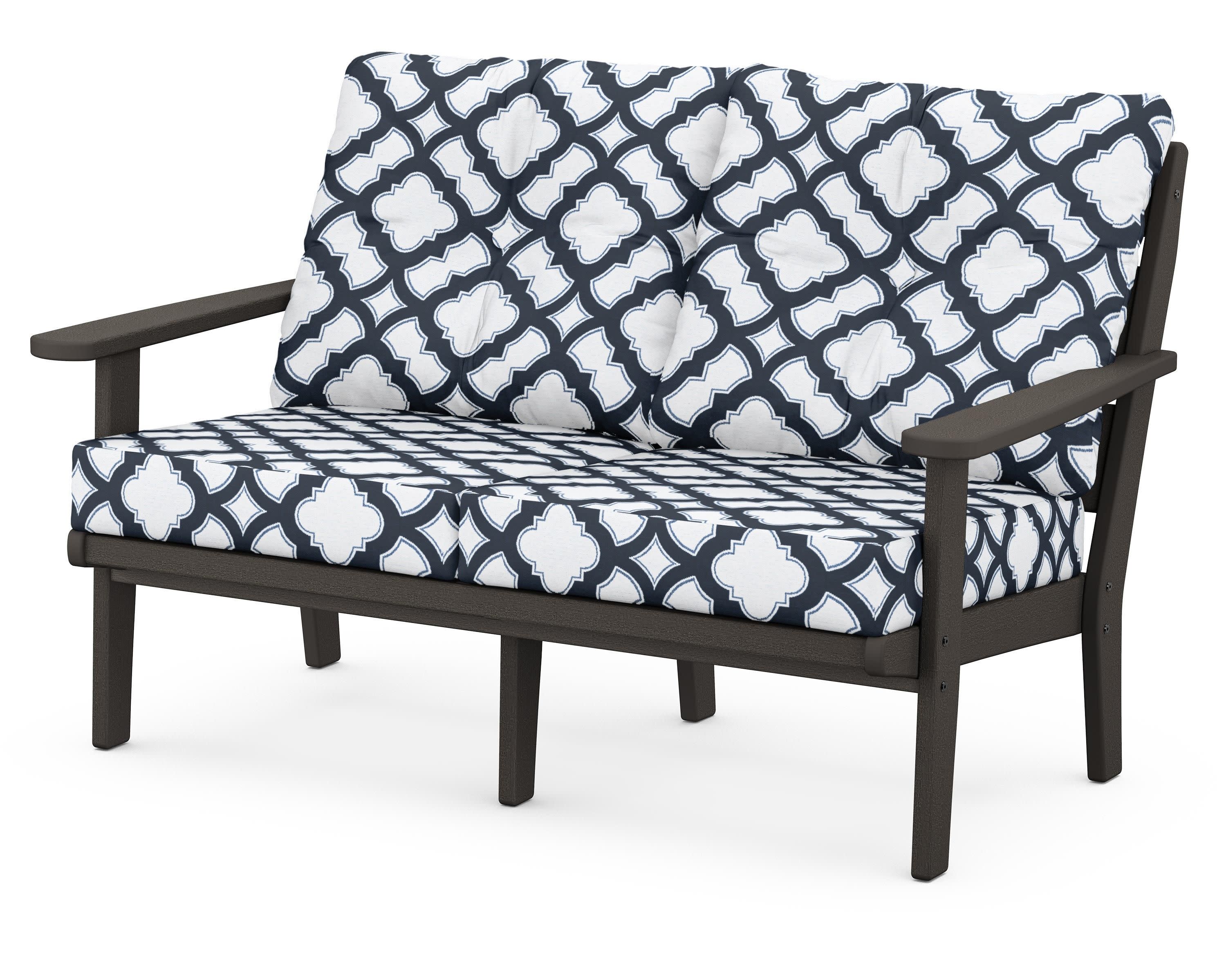 Lakeside Deep Seating Loveseat in Vintage Coffee / Trellis Marine Indigo