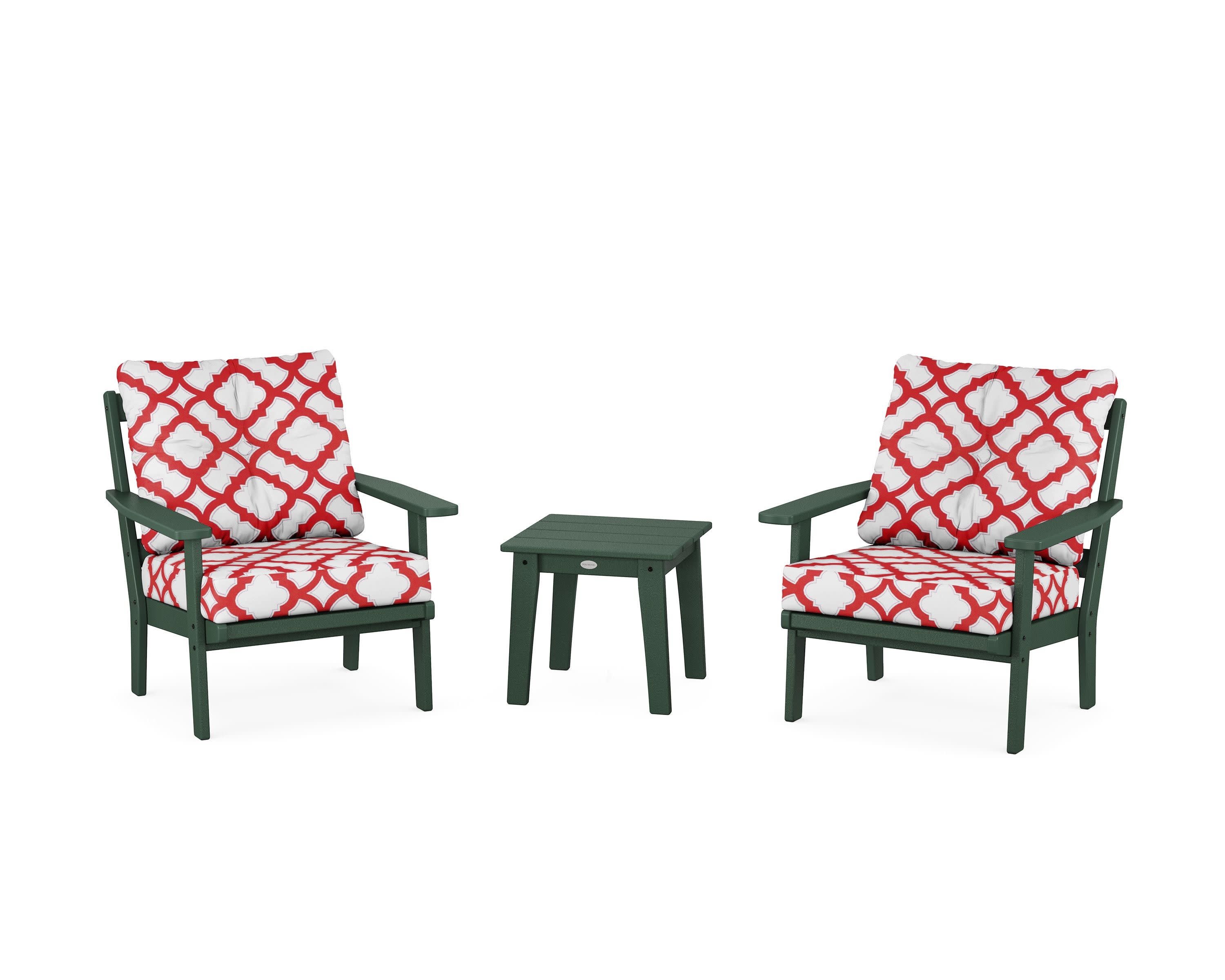 Oxford 3-Piece Deep Seating Set in Green / Trellis Crimson