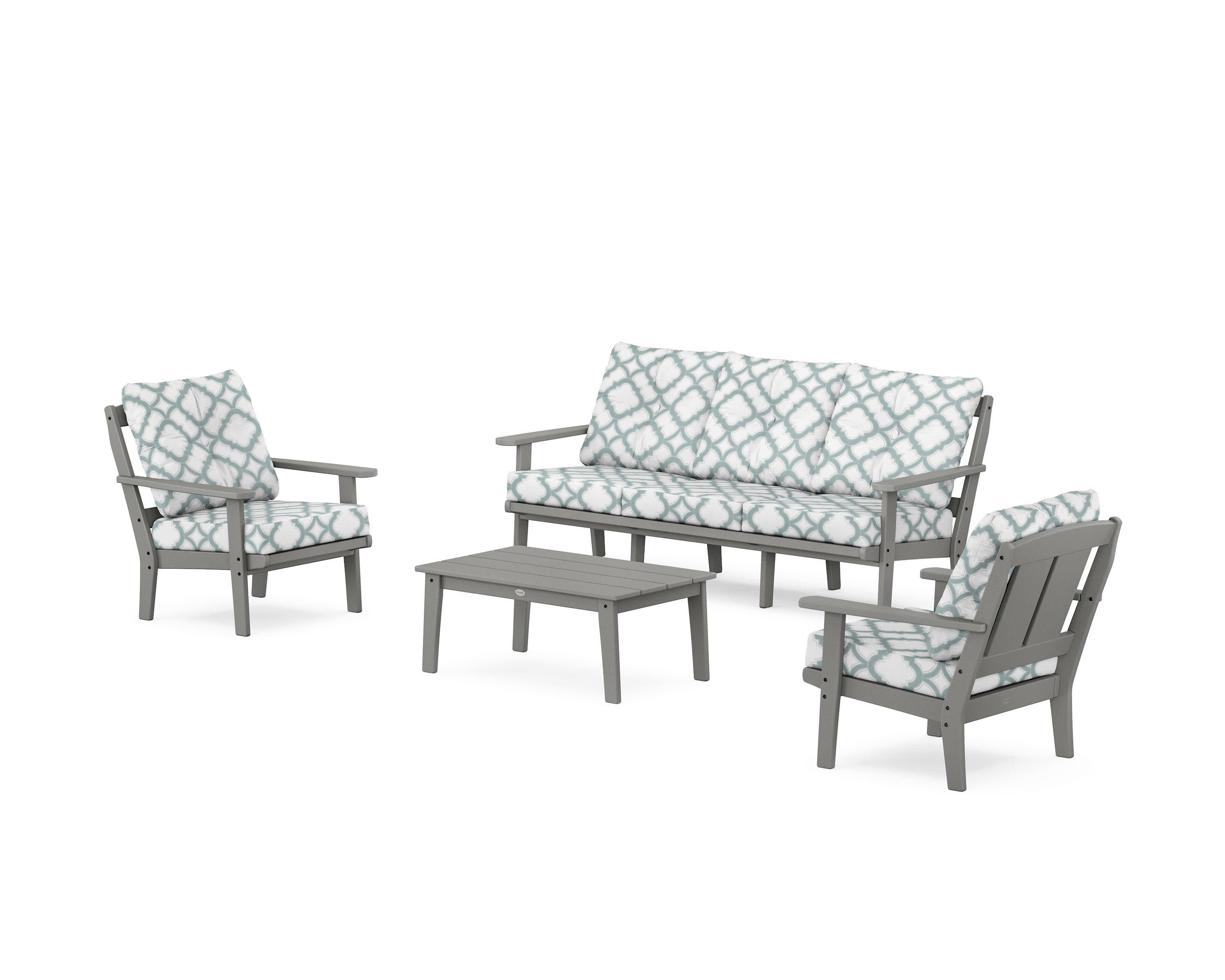 Mission 4-Piece Deep Seating Set with Sofa in Slate Grey / Trellis Glacier Spa