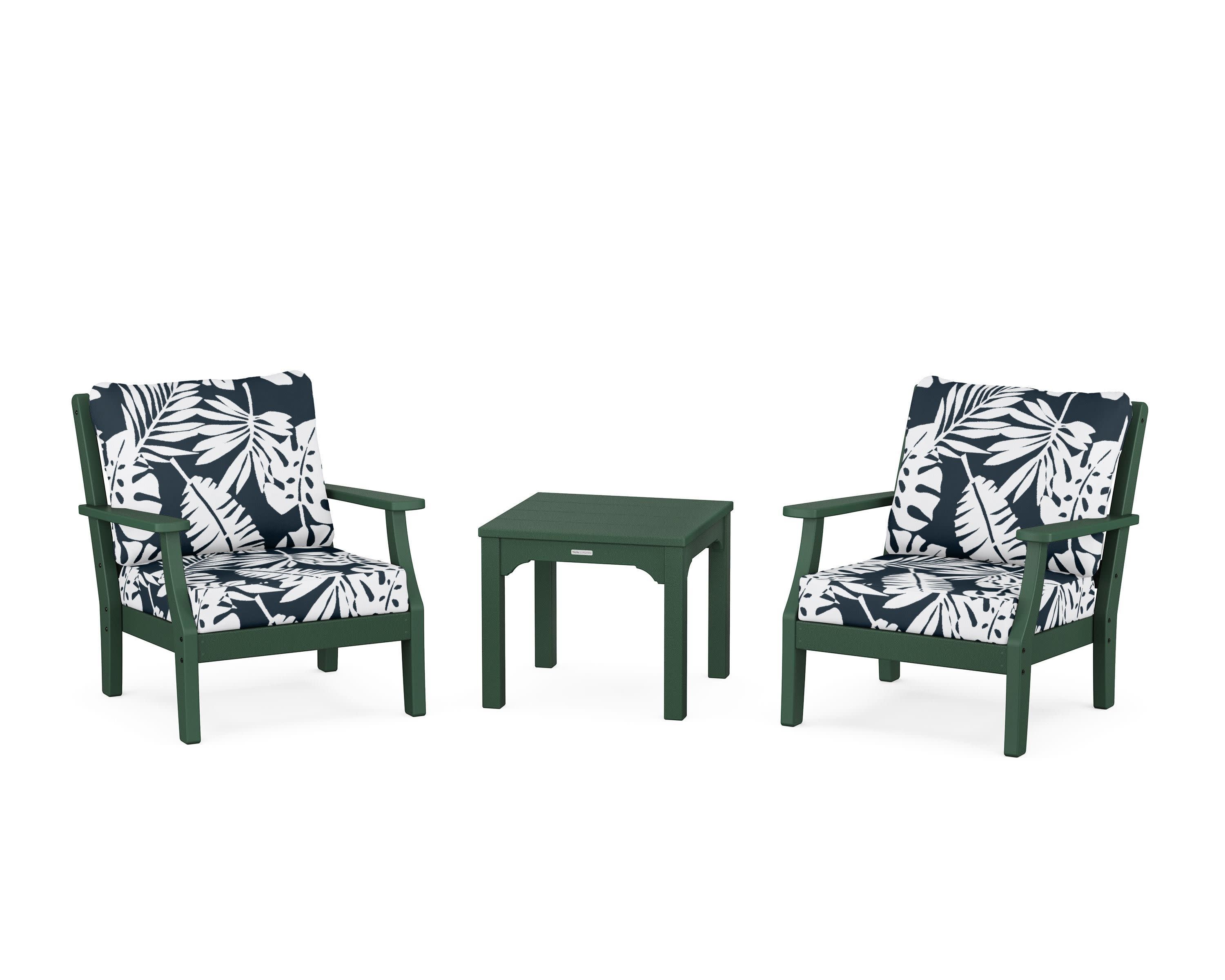 Chinoiserie 3-Piece Deep Seating Set in Green / Leaf Marine Indigo