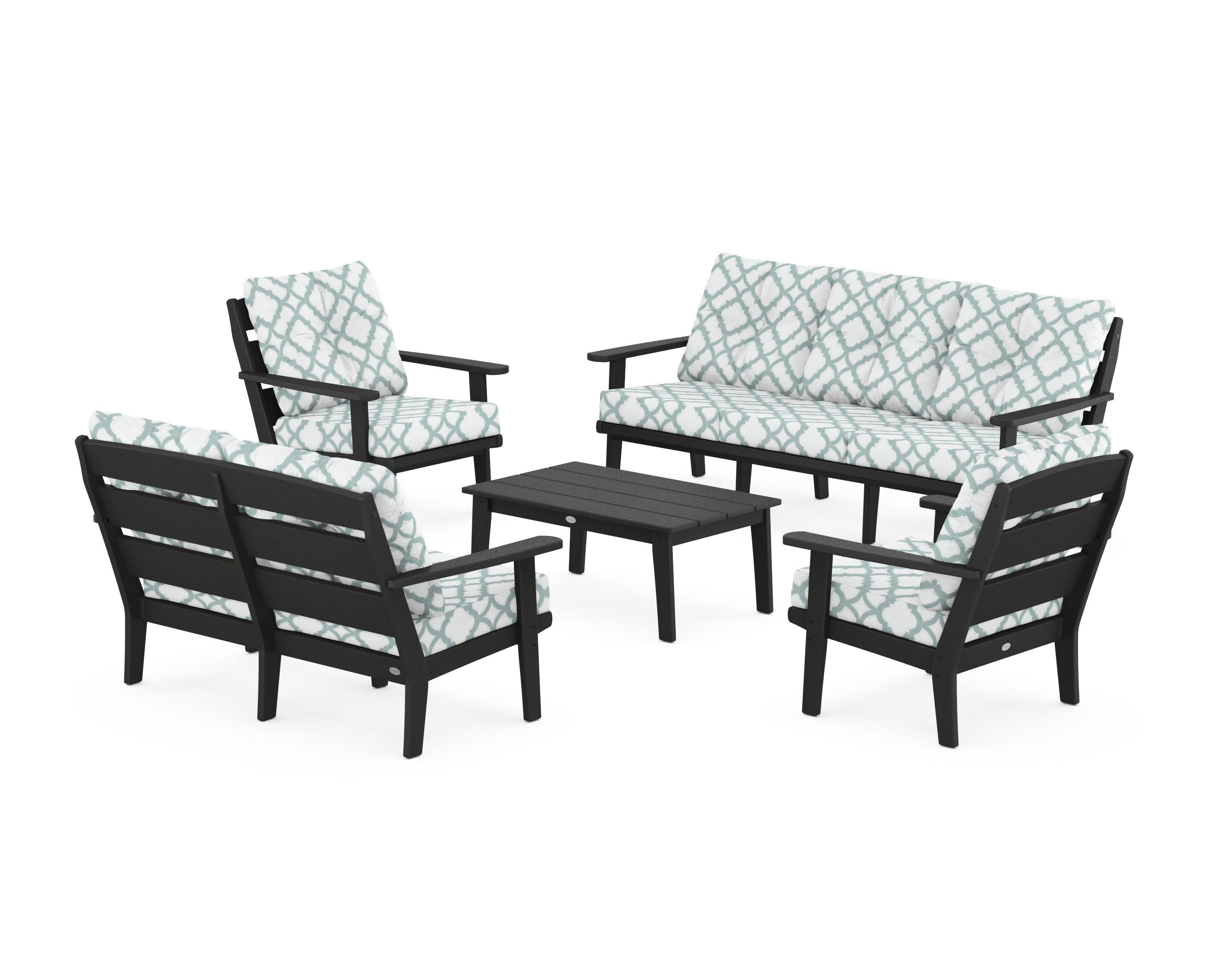 Lakeside 5-Piece Lounge Sofa Set in Black / Trellis Glacier Spa