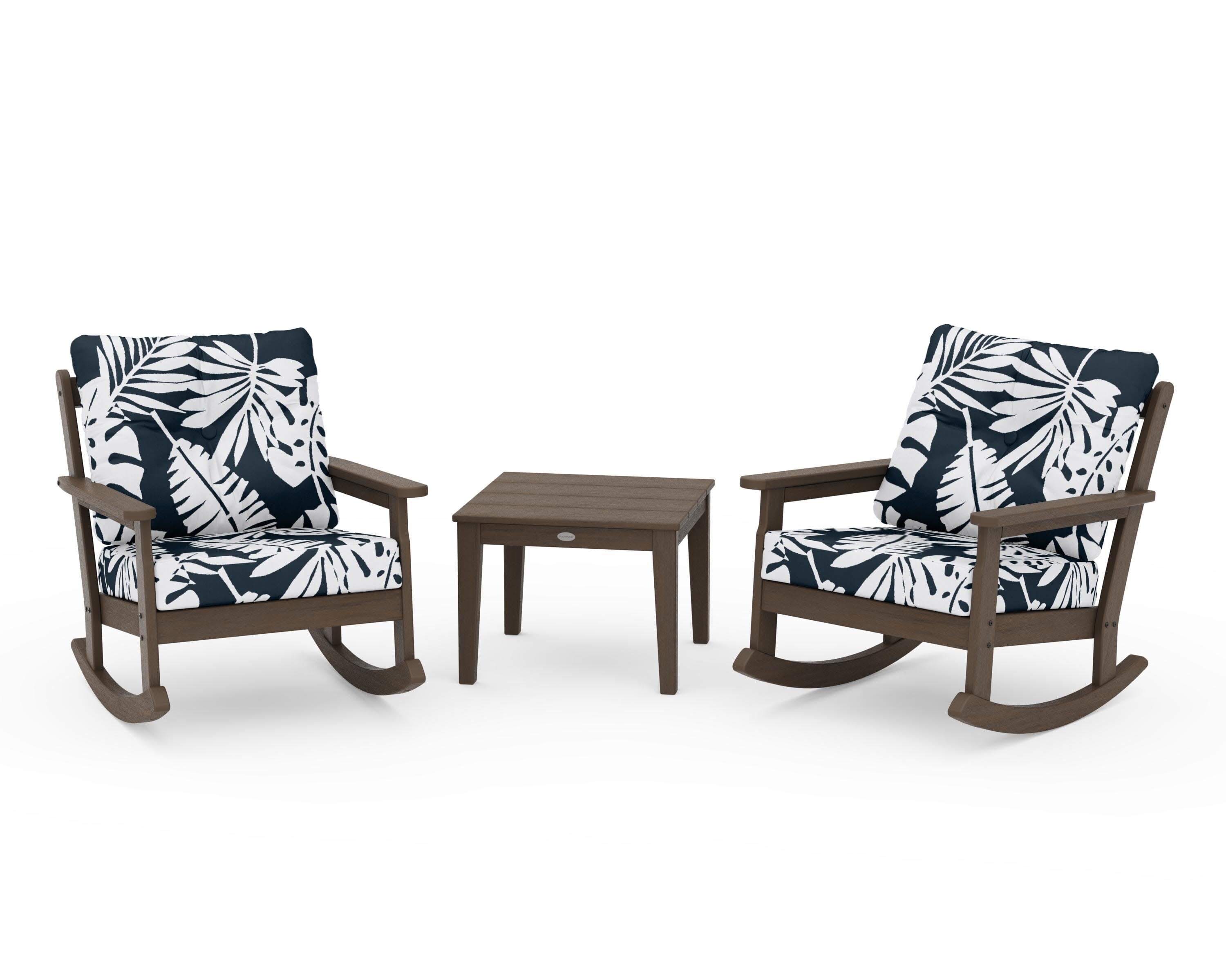 Vineyard 3-Piece Deep Seating Rocker Set in Kona / Leaf Marine Indigo