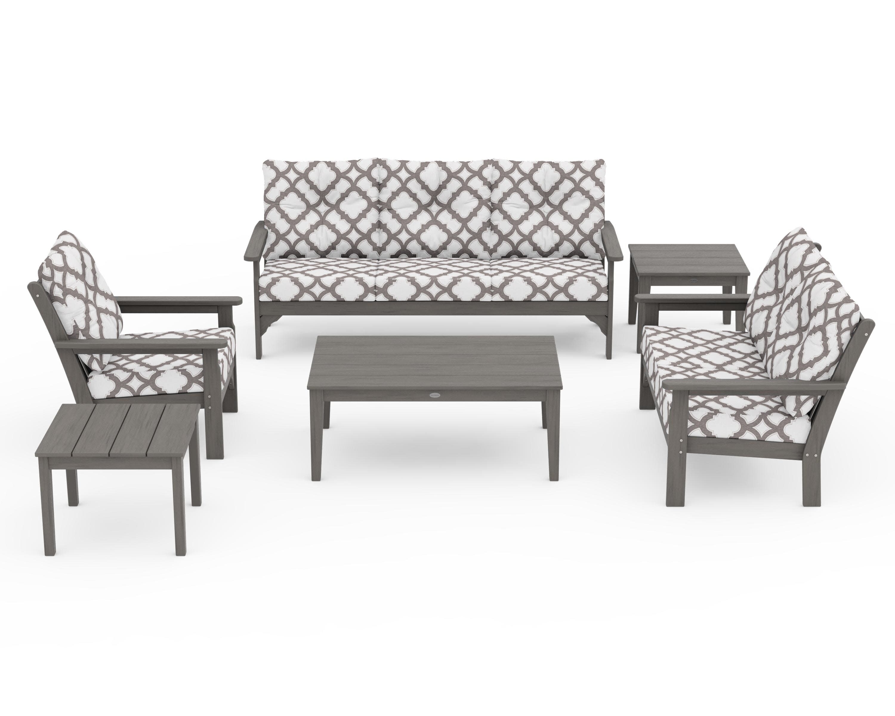 Vineyard 6-Piece Deep Seating Set in Driftwood / Trellis Grey Mist