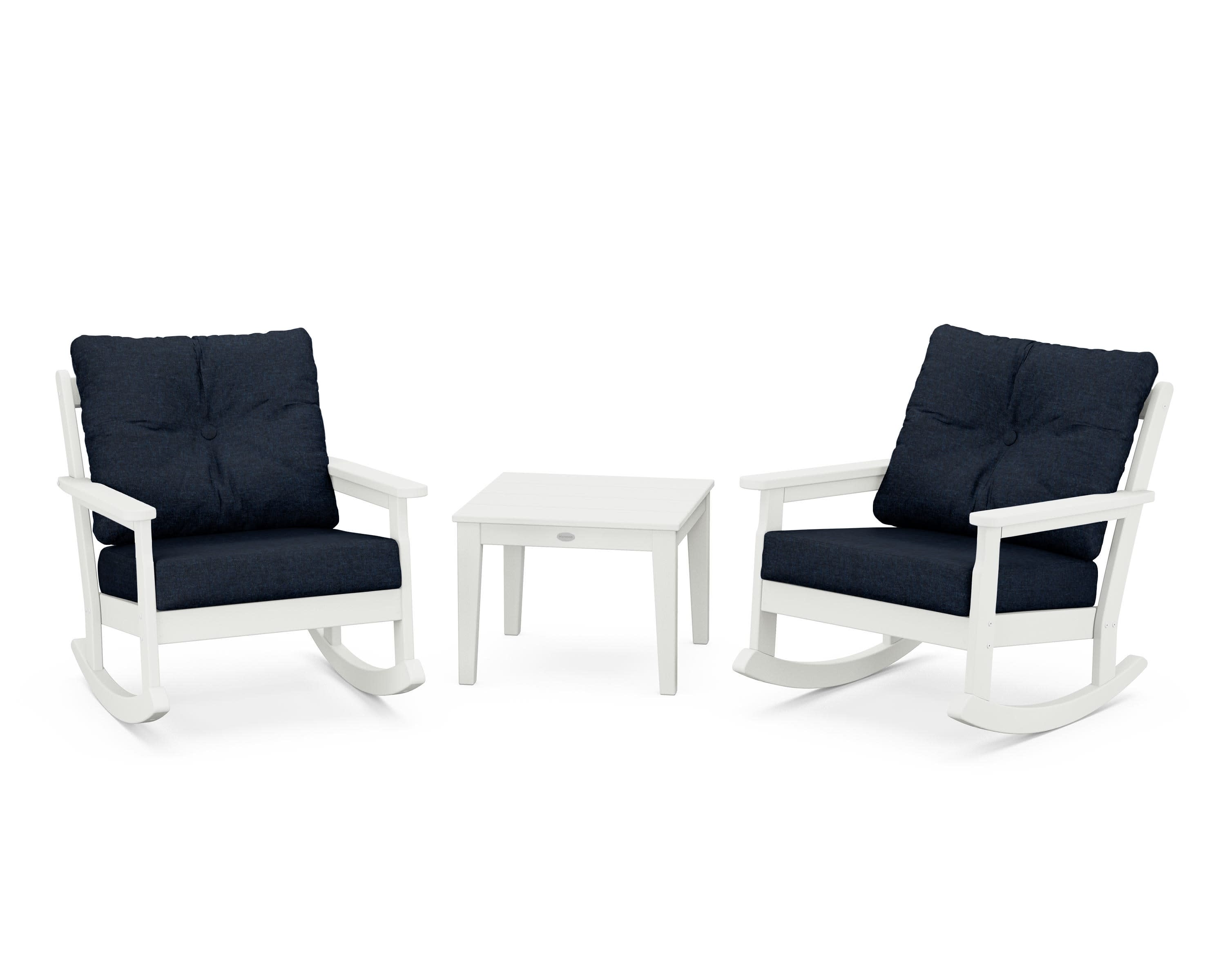 Vineyard 3-Piece Deep Seating Rocker Set in Vintage White / Marine Indigo