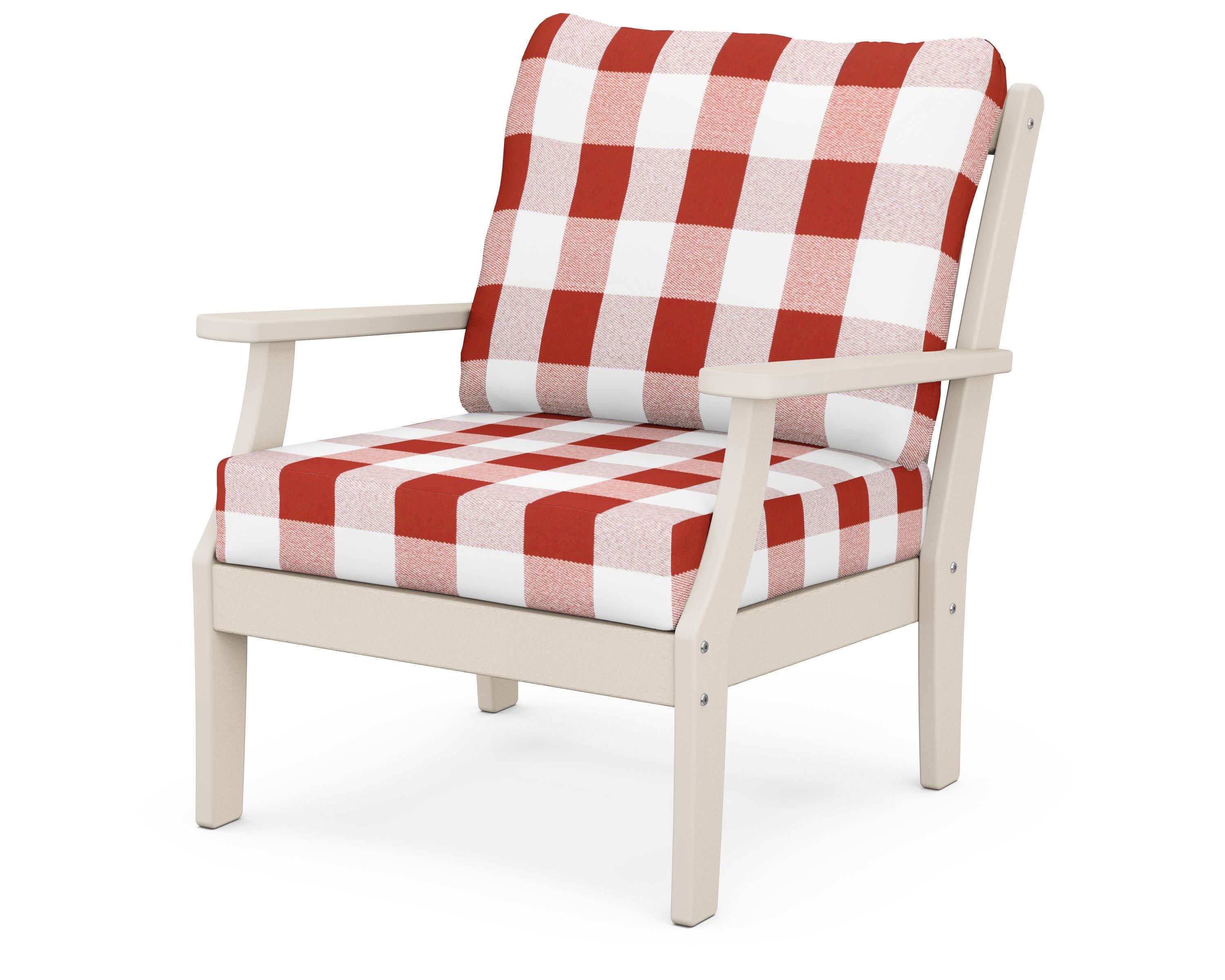 Braxton Deep Seating Chair in Sand / Buffalo Plaid Crimson