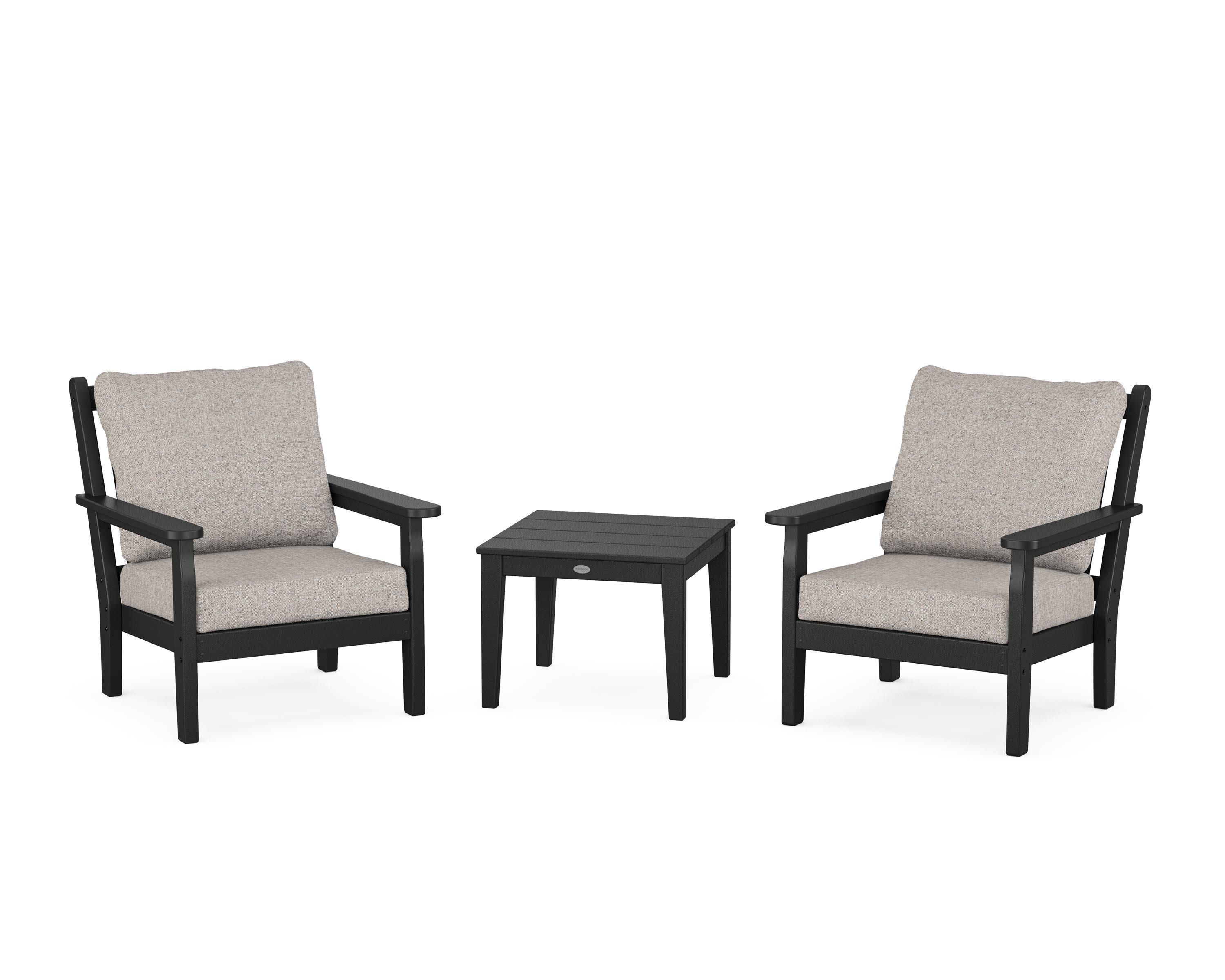 Chippendale 3-Piece Deep Seating Set in Black / Weathered Tweed