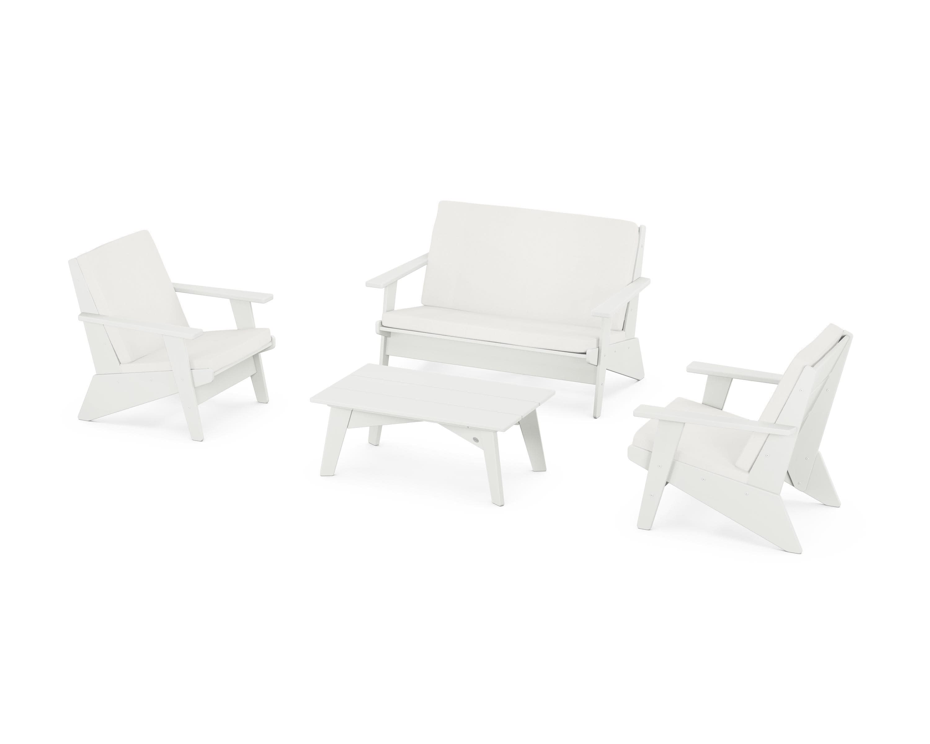Riviera Modern Lounge 4-Piece Set in Vintage White / Natural Linen