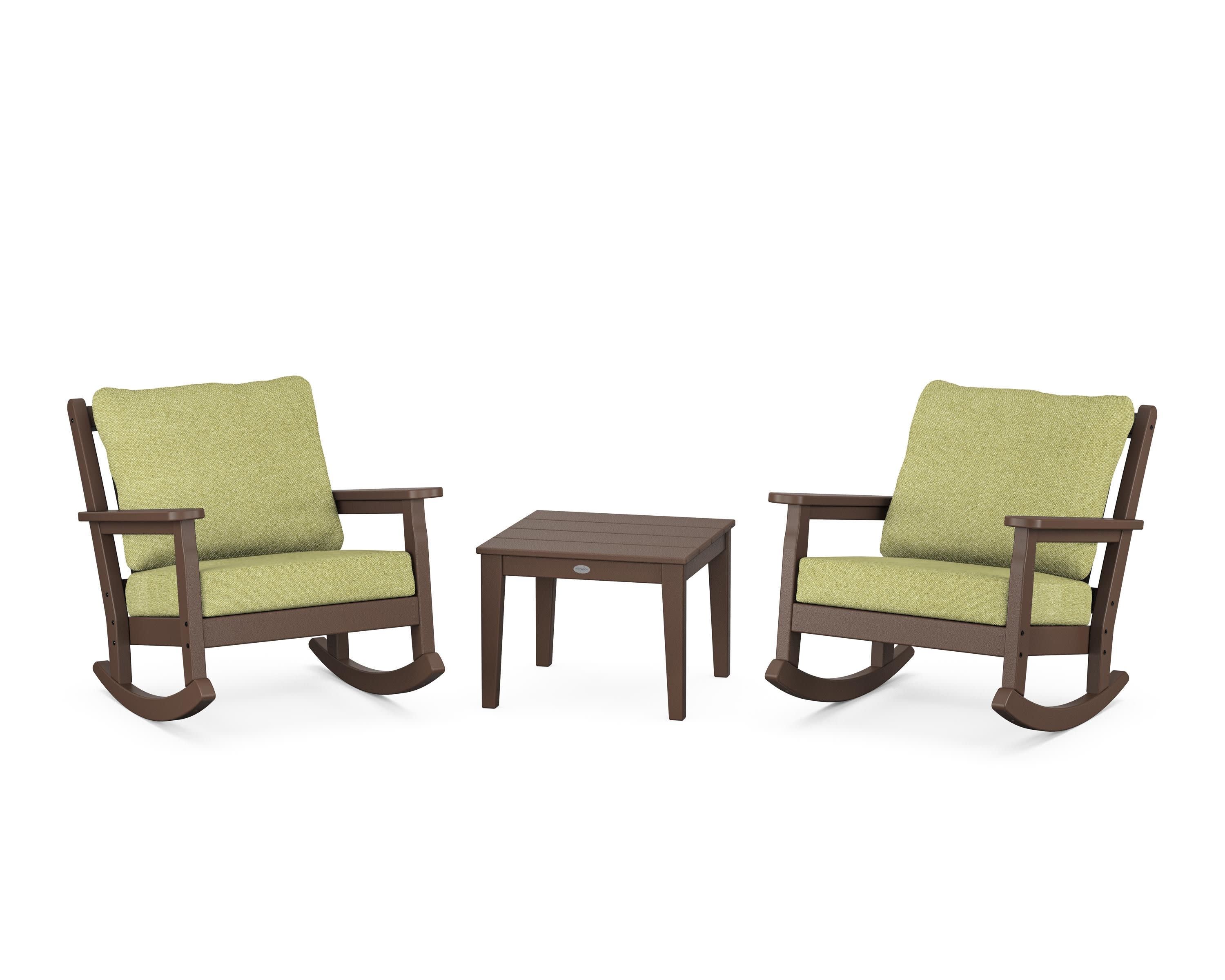 Chippendale 3-Piece Deep Seating Rocker Set in Mahogany / Chartreuse Boucle