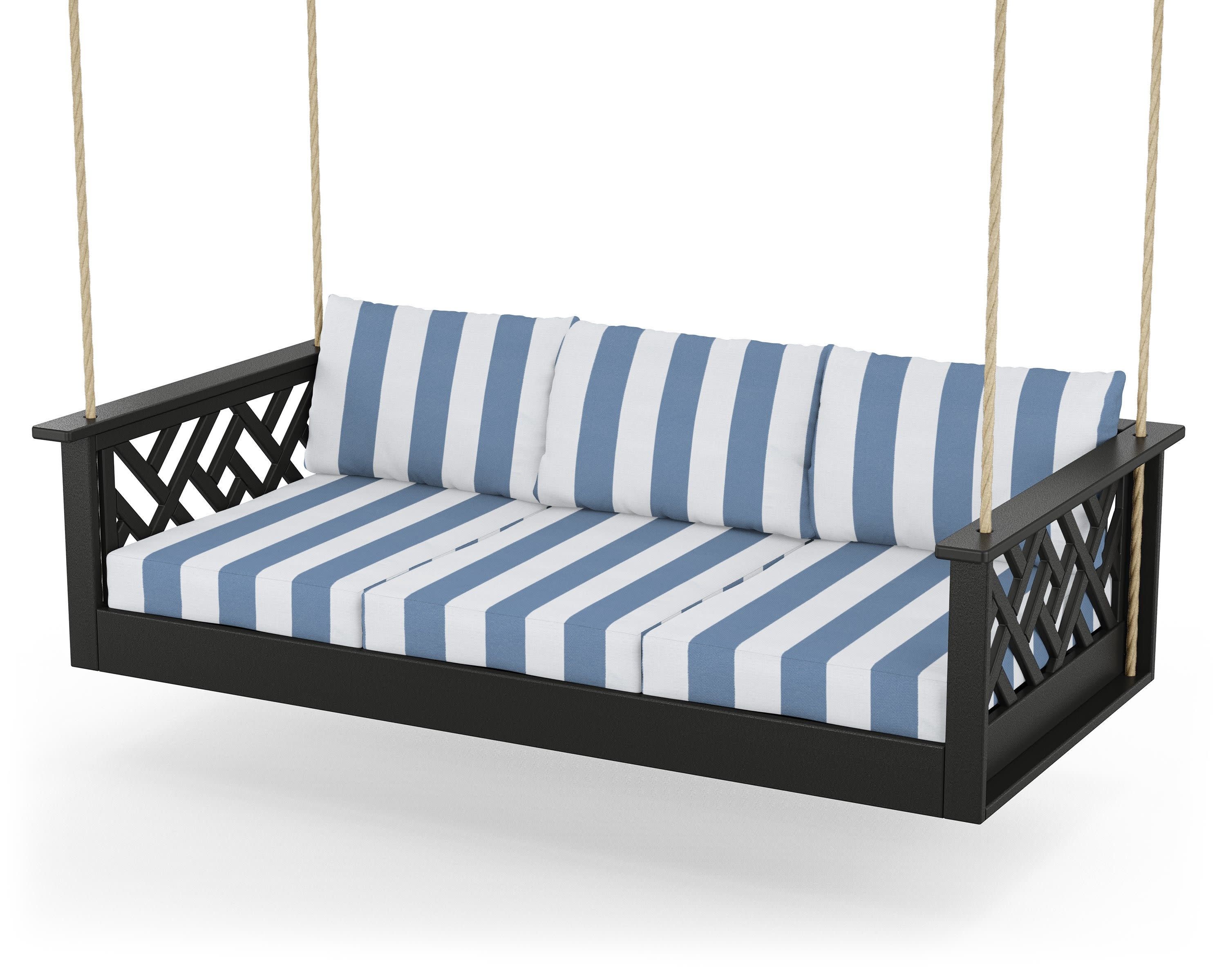 Chippendale Daybed Swing in Black / Cabana Stripe Sky Blue