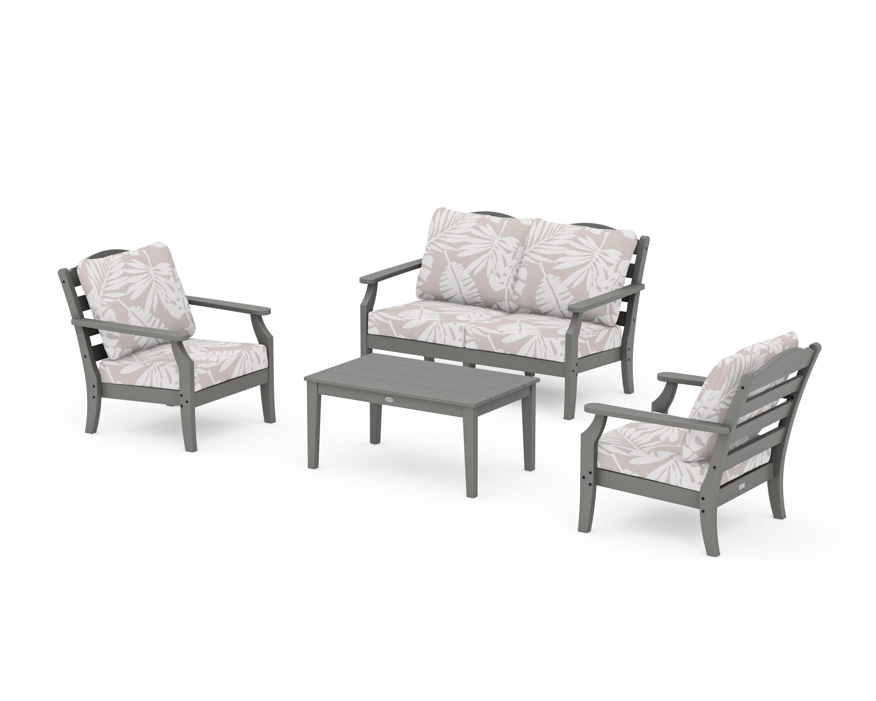 Savannah 4-Piece Deep Seating Set with Loveseat in Slate Grey / Leaf Dune Burlap