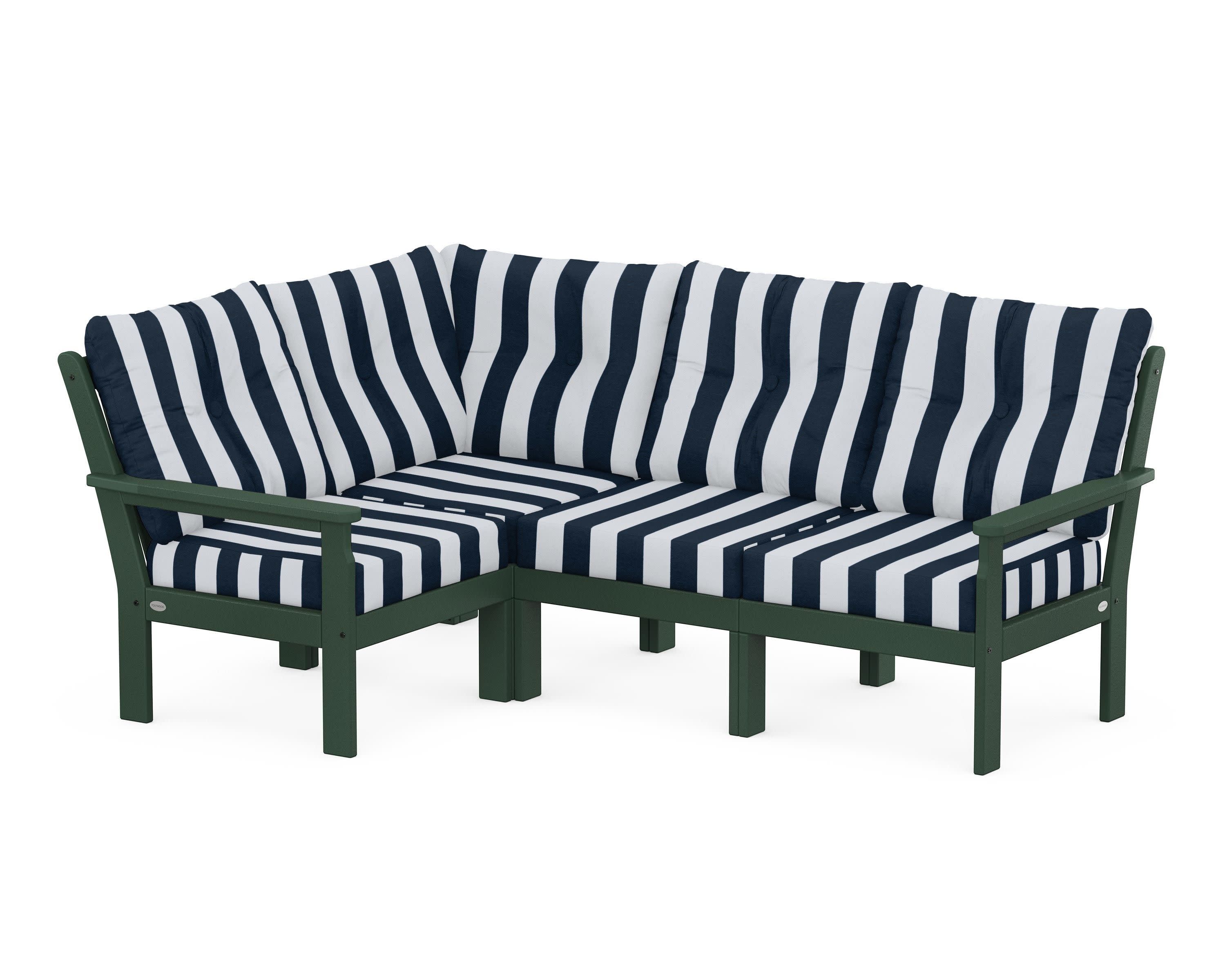 Vineyard 4-Piece Sectional in Green / Cabana Stripe Marine Indigo