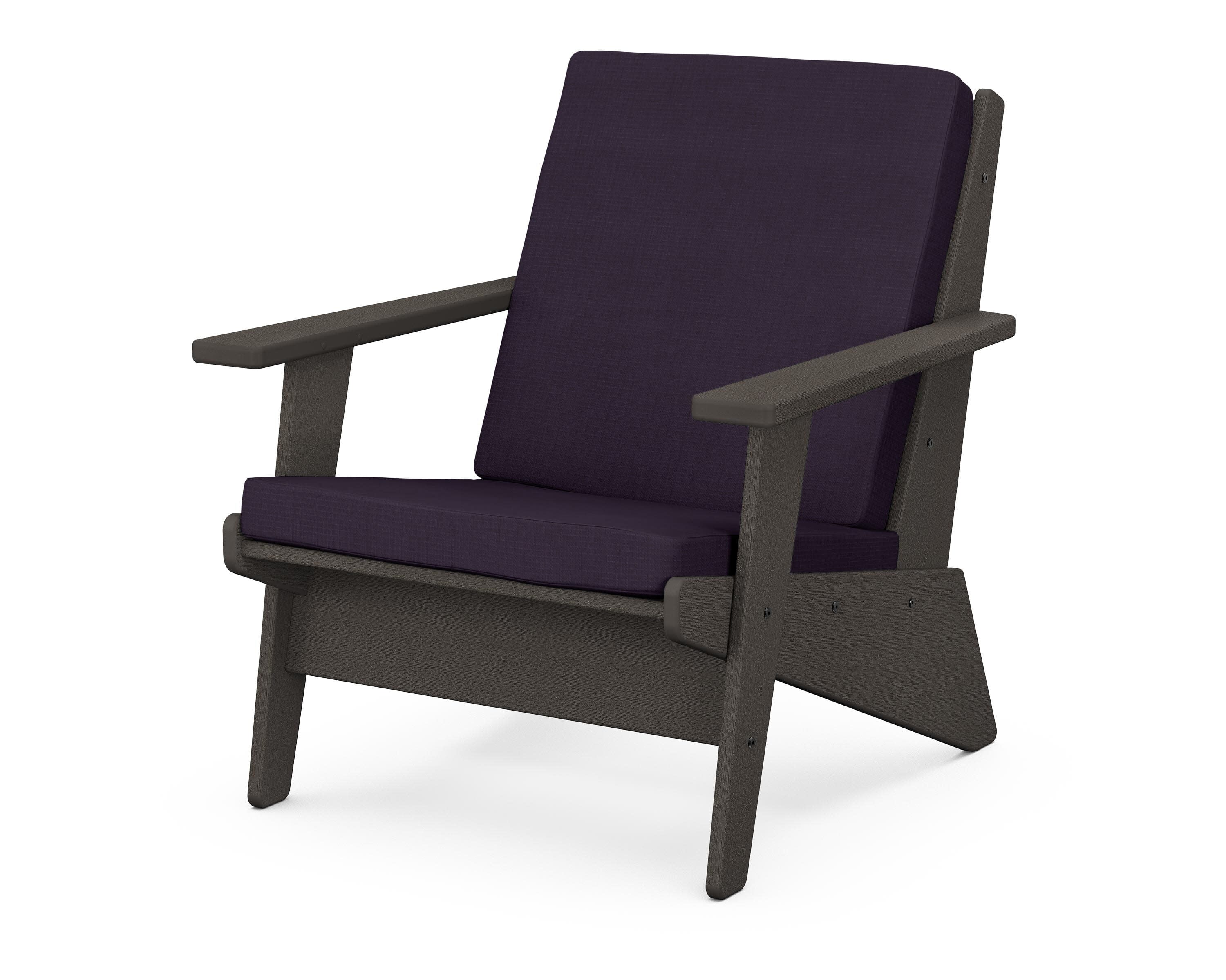 Riviera Modern Lounge Chair in Vintage Coffee / Navy Linen