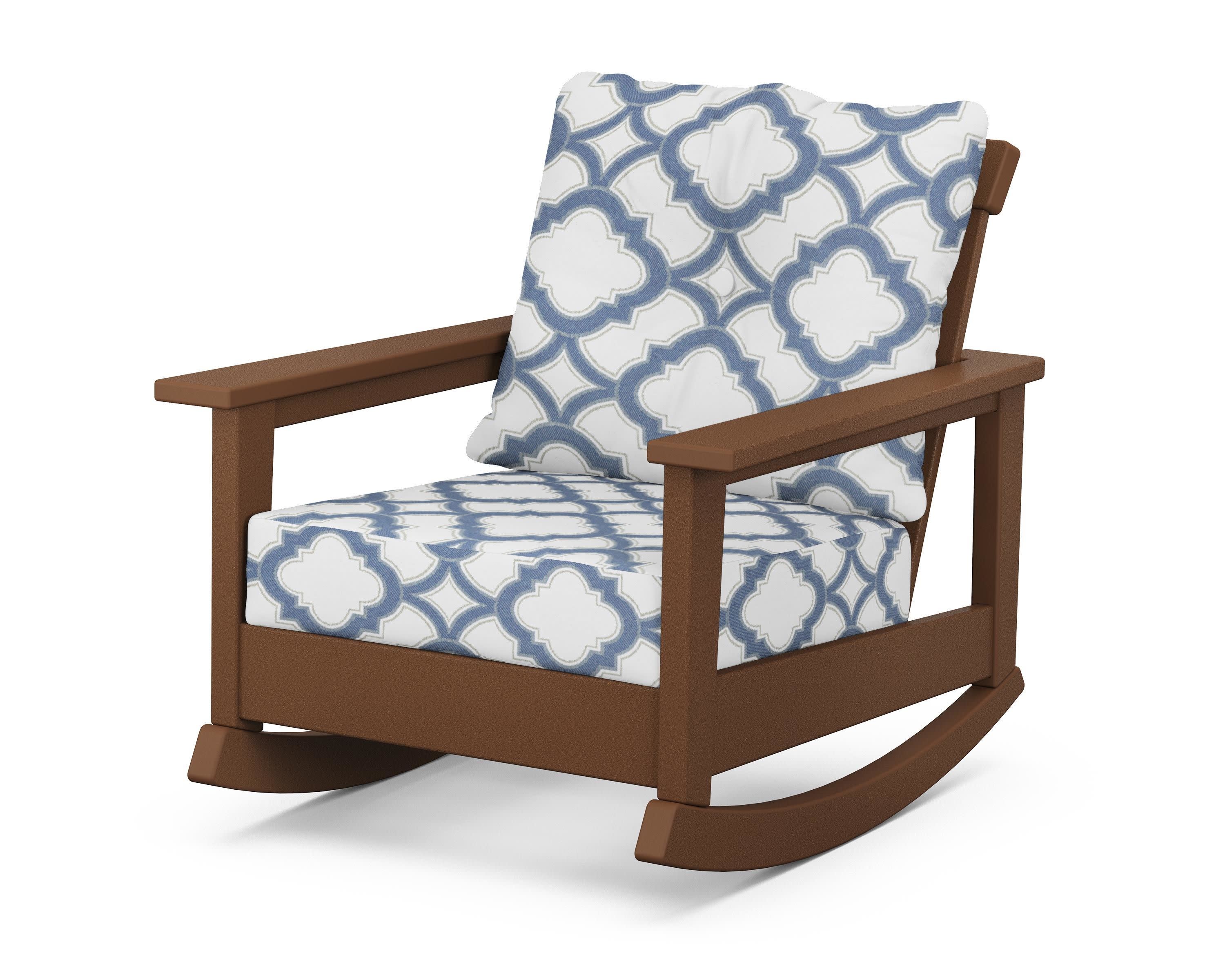 Prescott Deep Seating Rocking Chair in Teak / Trellis Sky Blue