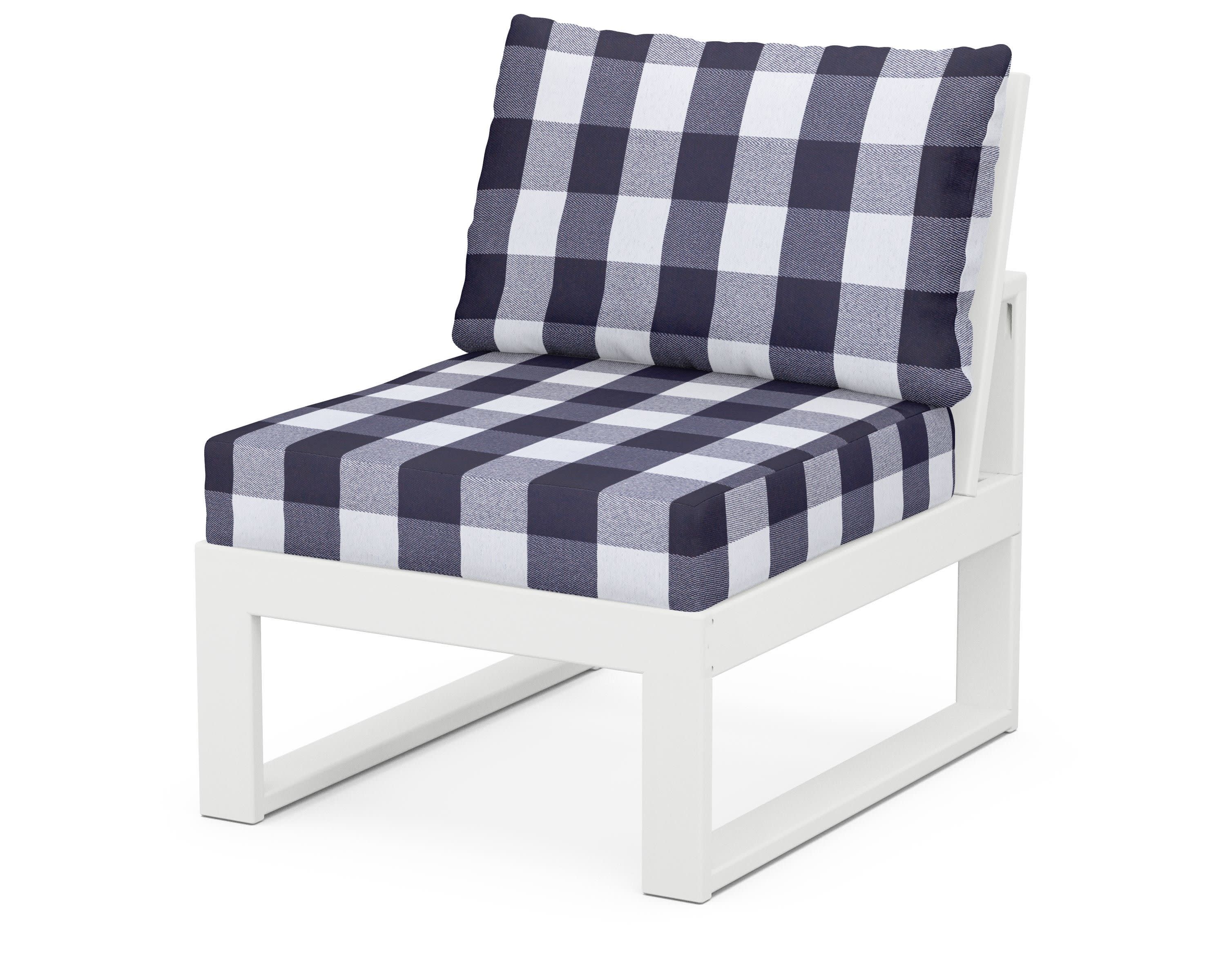 Modular Armless Chair in White / Buffalo Plaid Navy
