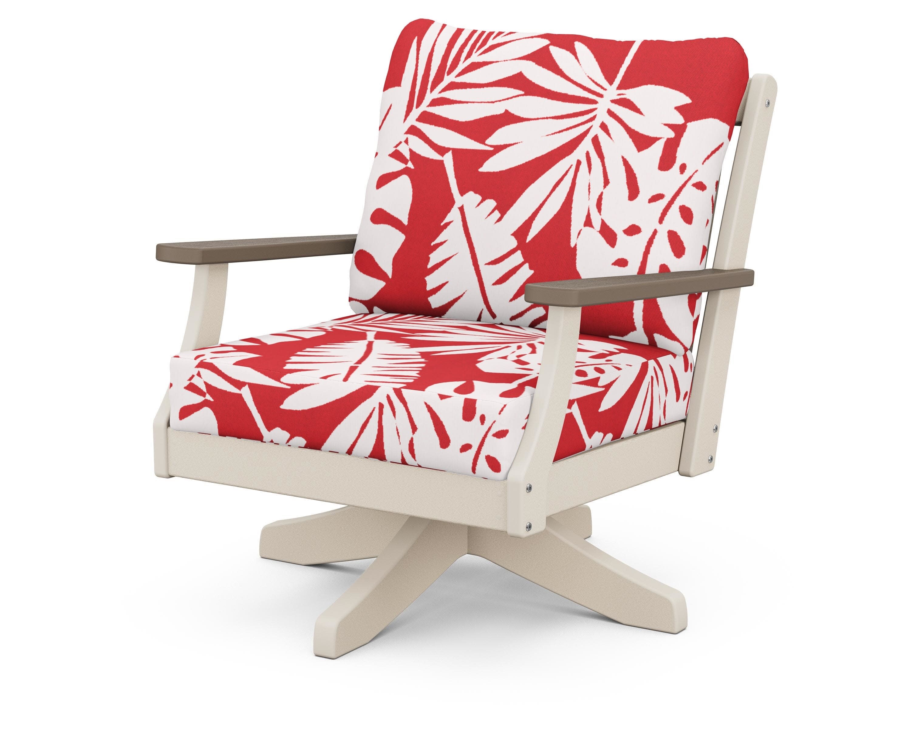 Braxton Deep Seating Swivel Chair in Sand / Kona / Leaf Crimson