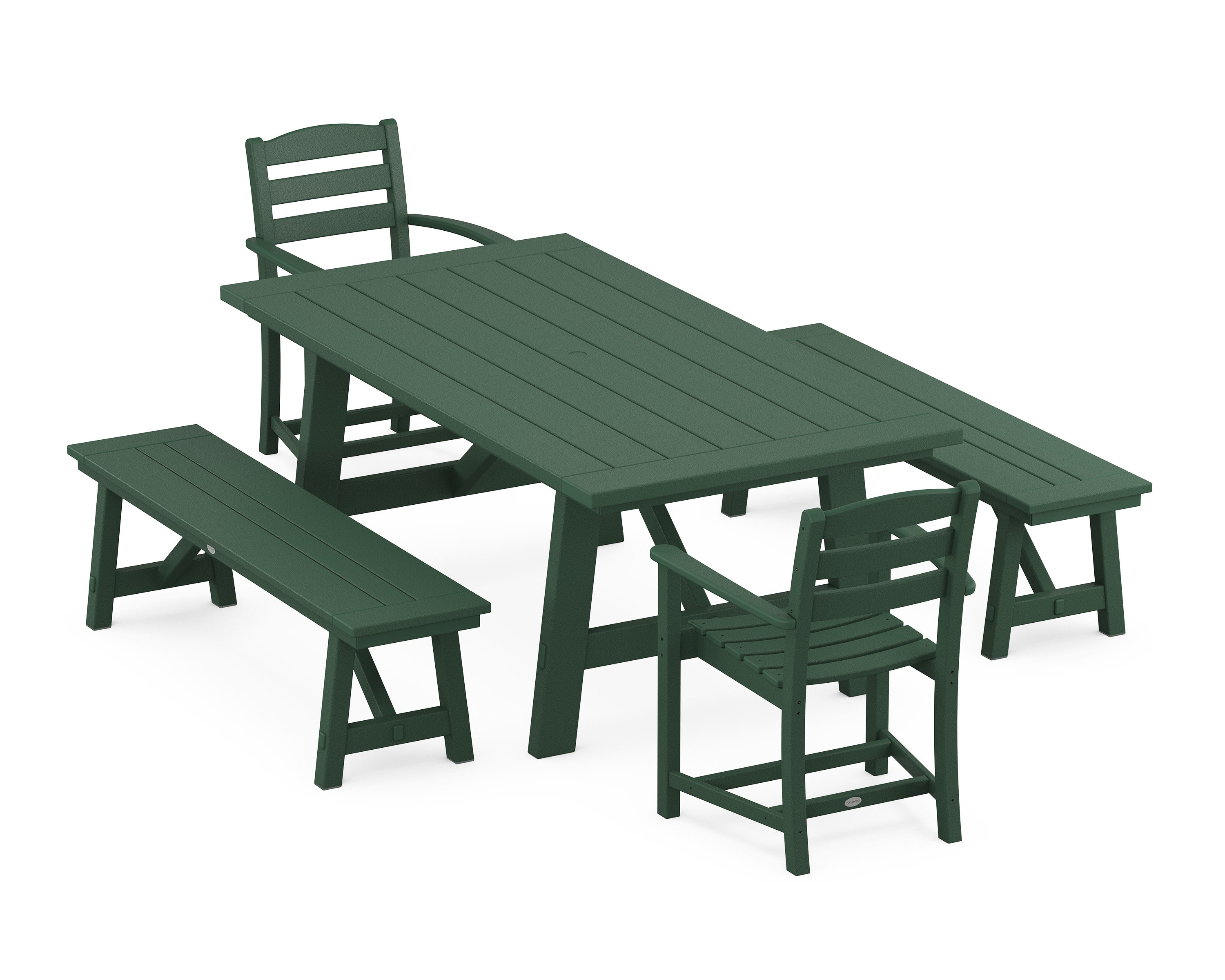 La Casa Caf 5-Piece Rustic Farmhouse Dining Set With Benches in Green