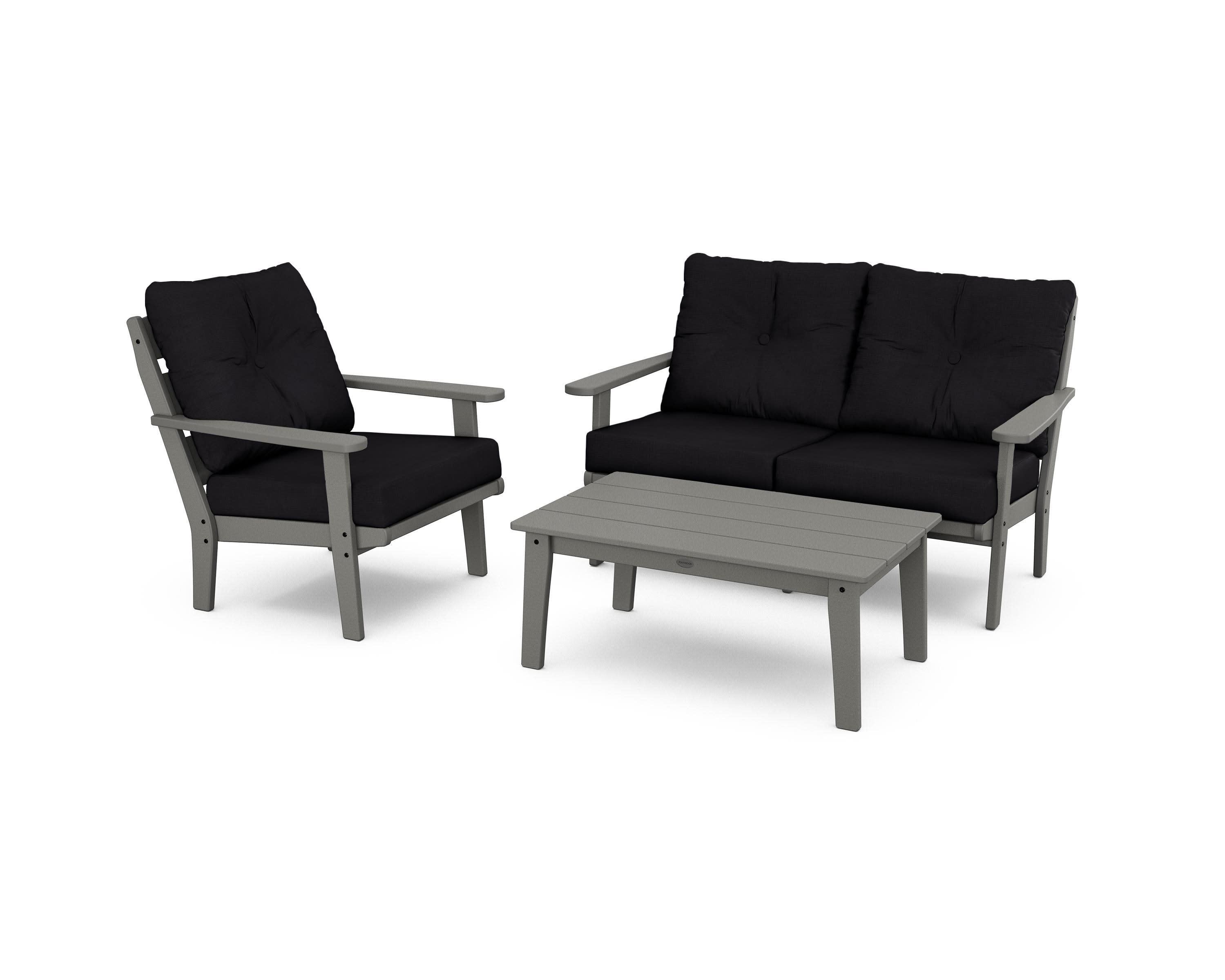 Lakeside 3-Piece Deep Seating Set in Slate Grey / Midnight Linen