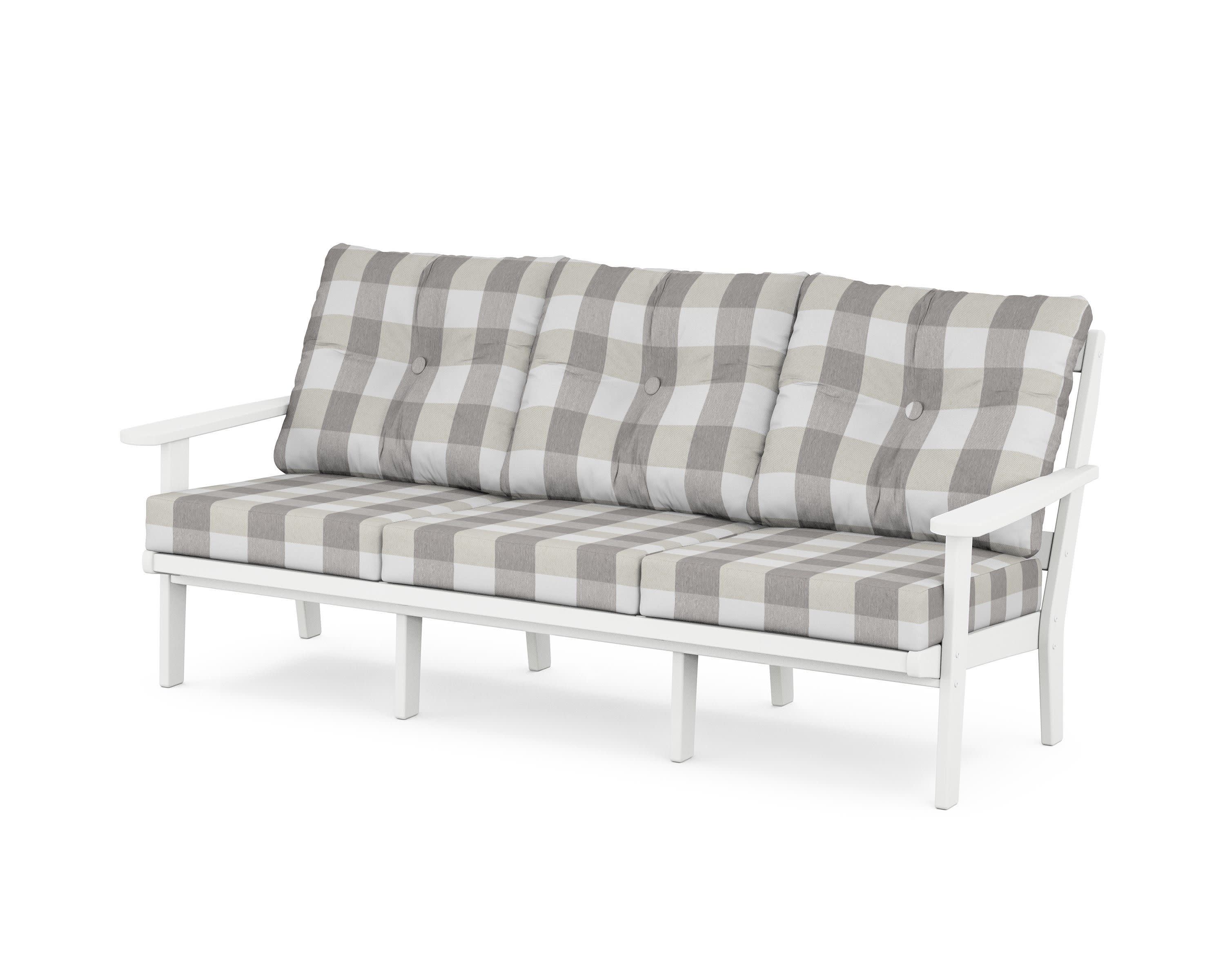 Mission Deep Seating Sofa in White / Buffalo Plaid Grey Mist