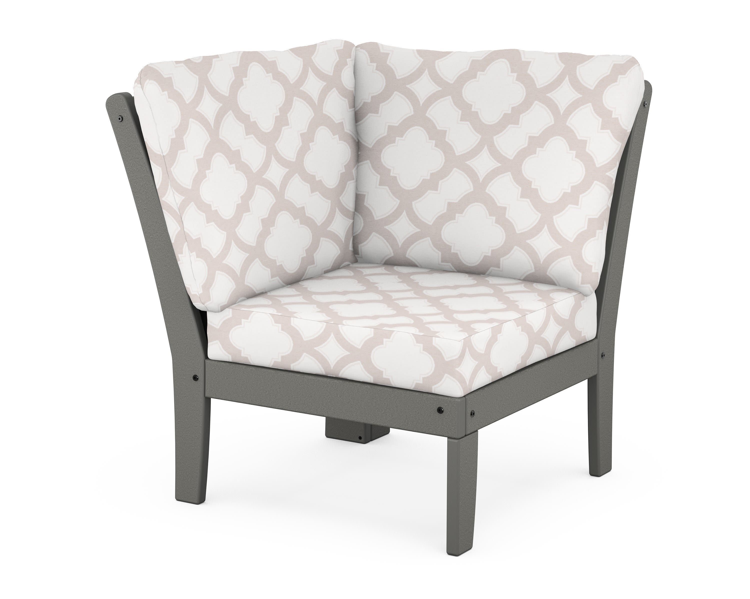 Braxton Modular Corner Chair in Slate Grey / Trellis Dune Burlap