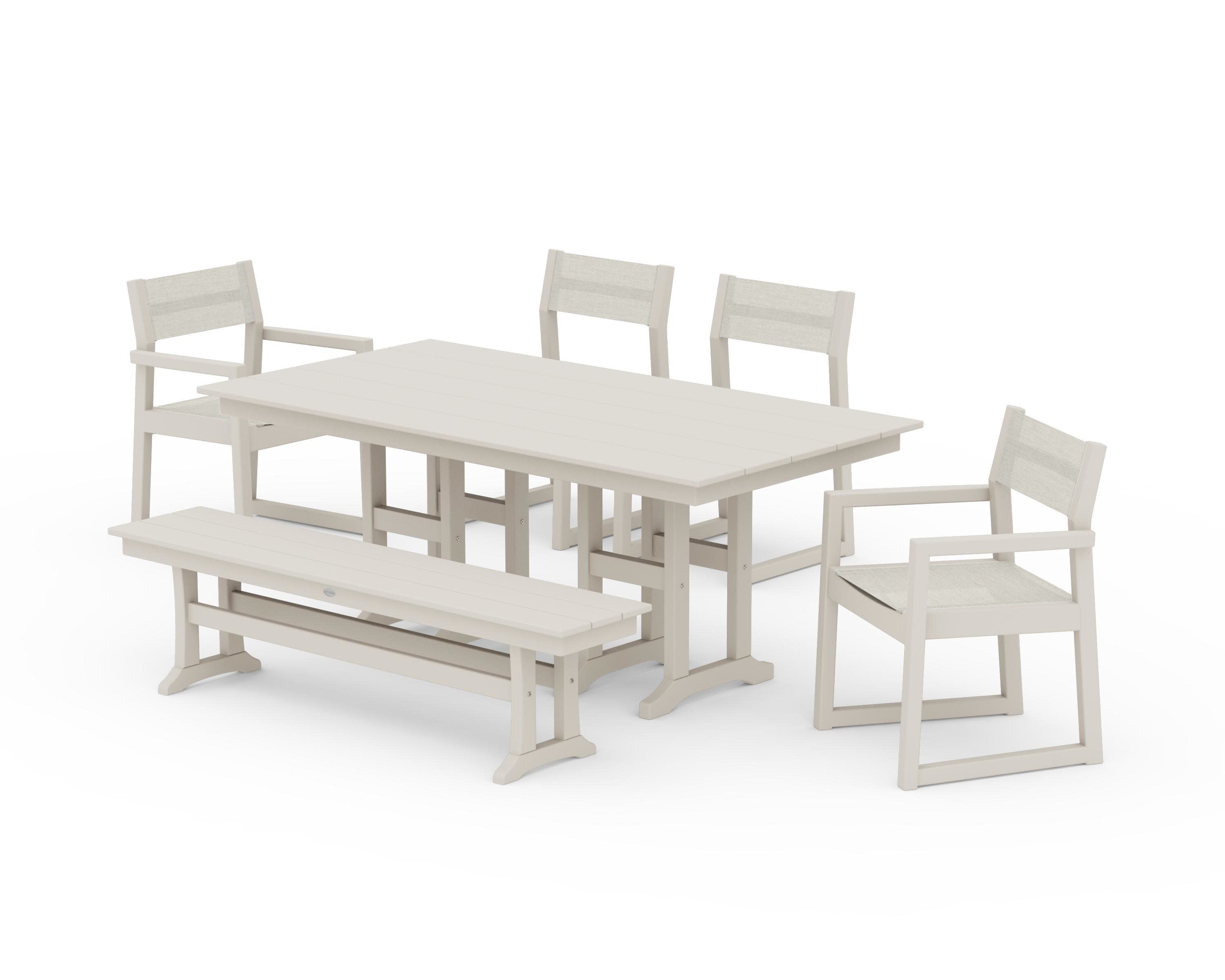 EDGE Sling 6-Piece Farmhouse Dining Set in Sand / Parchment Sling