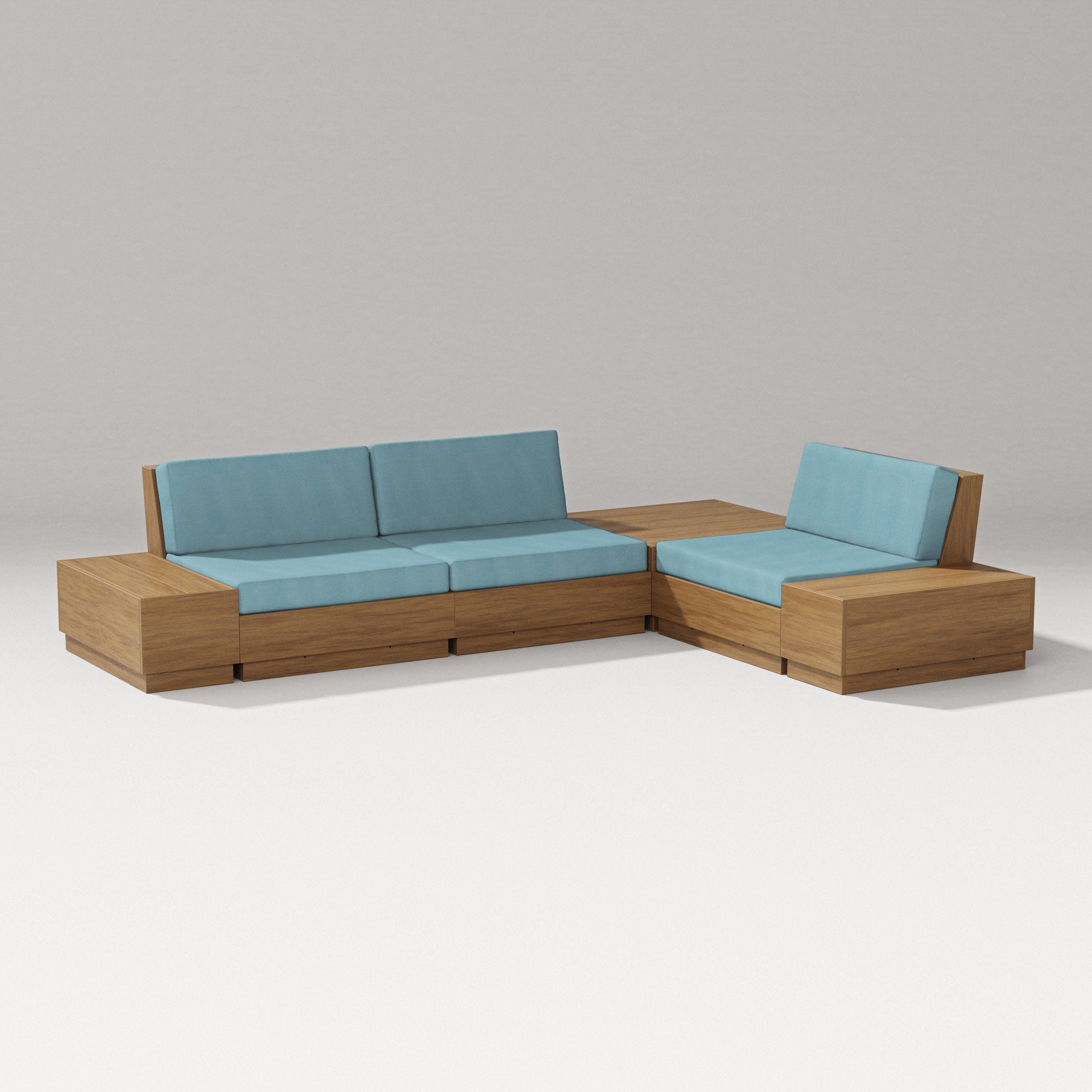 Elevate 6-Piece Corner Sectional in Natural / Lattice Sky Blue