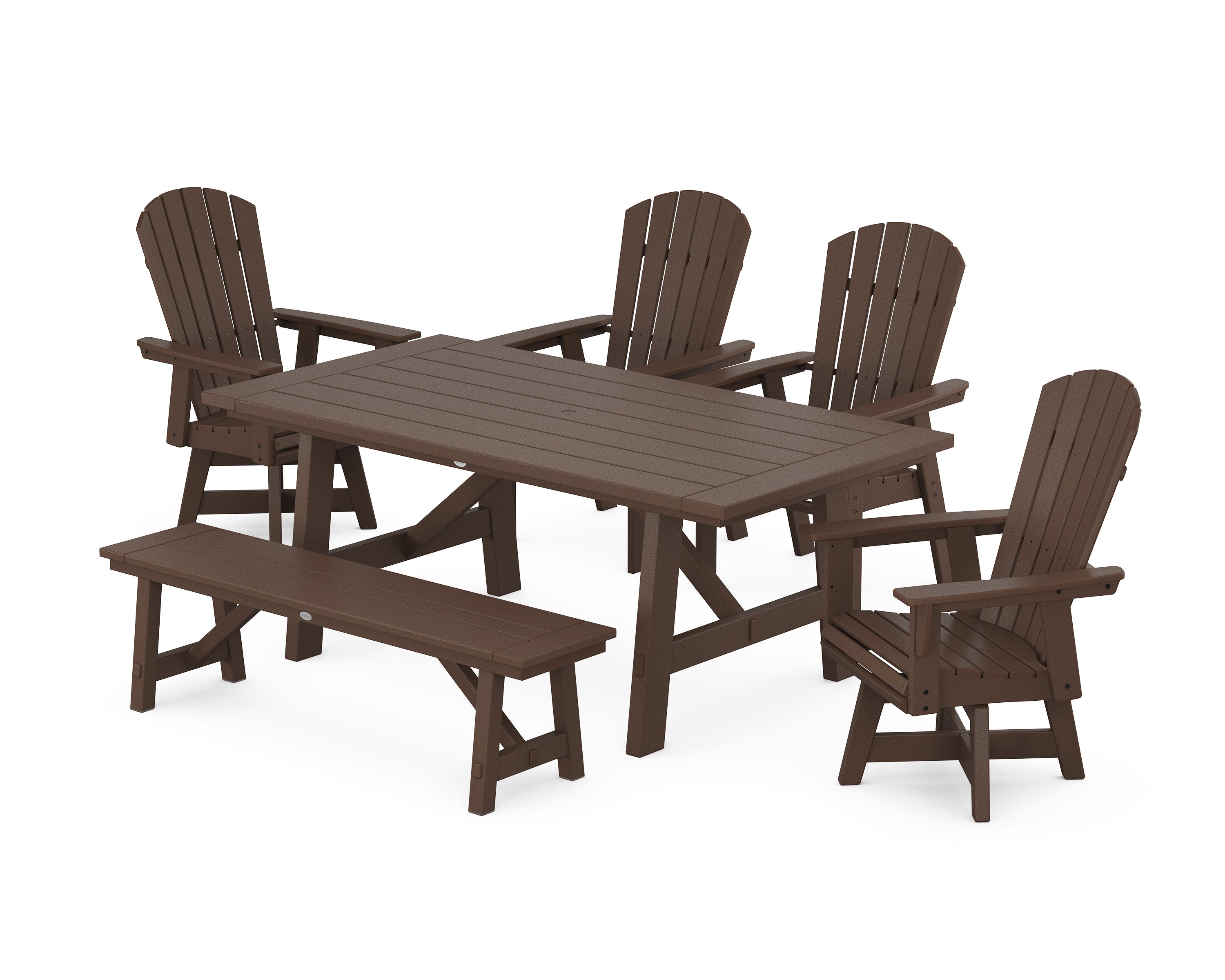 Nautical Adirondack Swivel 6-Piece Rustic Farmhouse Dining Set With Trestle Legs in Mahogany
