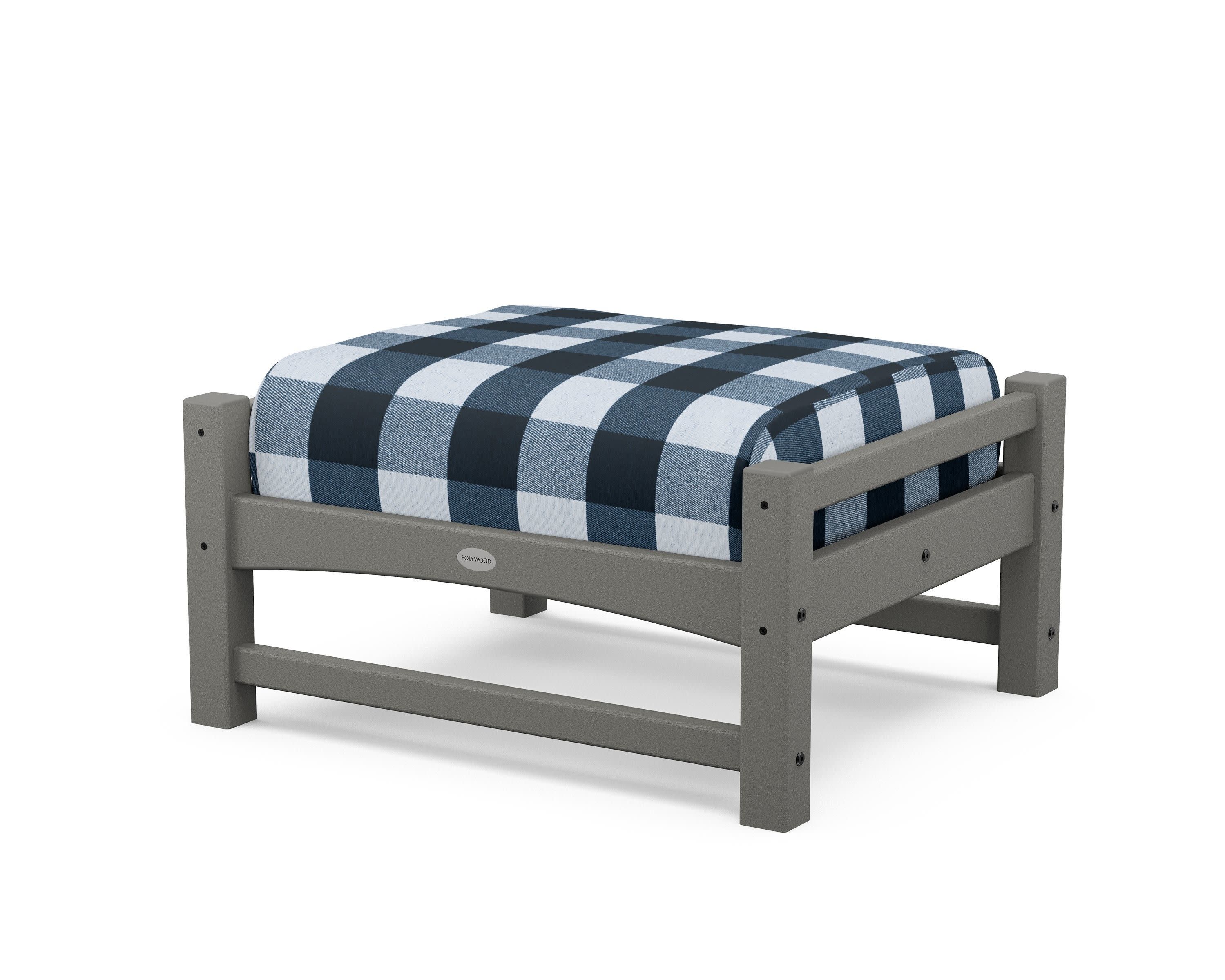 Club Ottoman in Slate Grey / Buffalo Plaid Marine Indigo