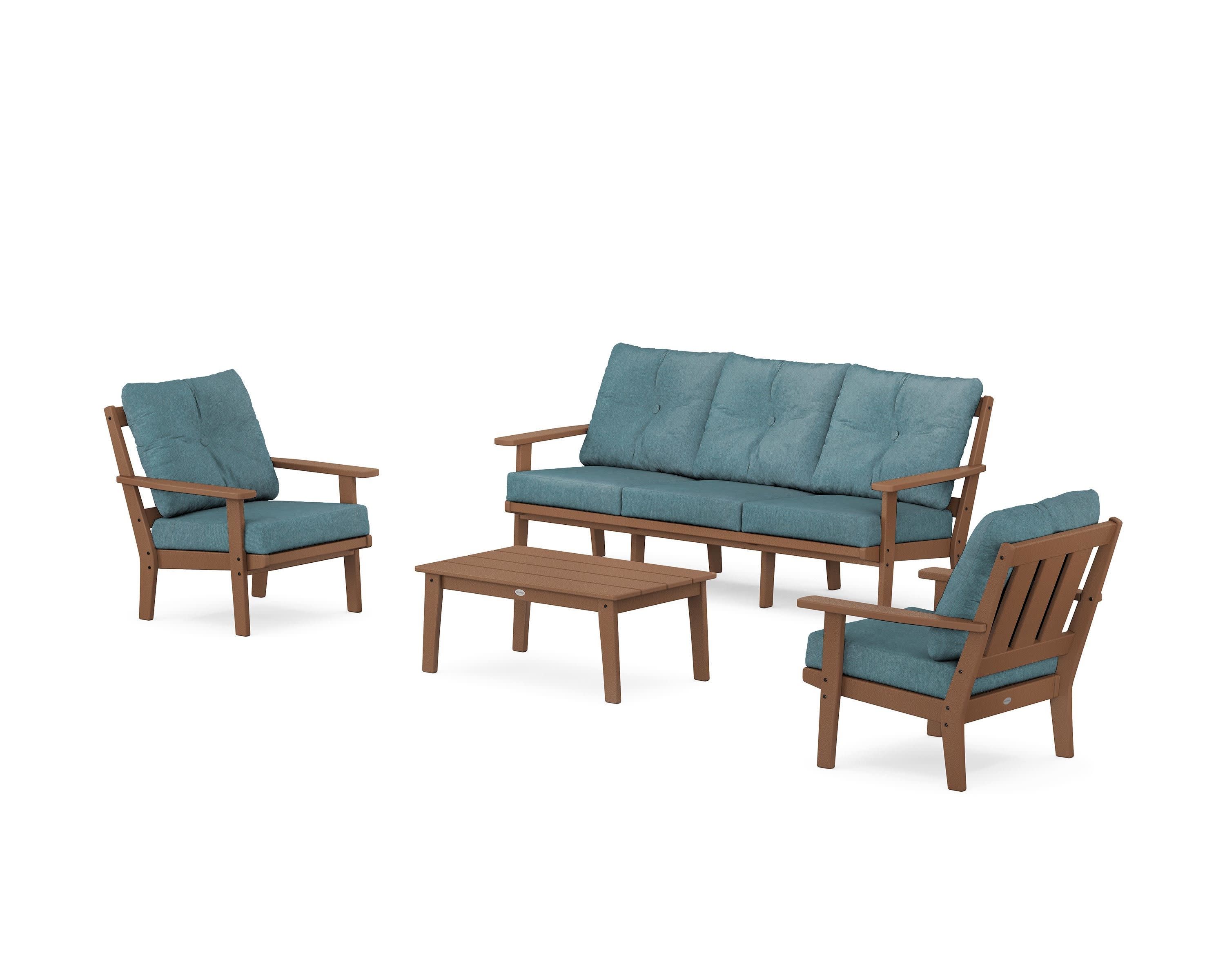 Oxford 4-Piece Deep Seating Set with Sofa in Teak / Ocean Teal