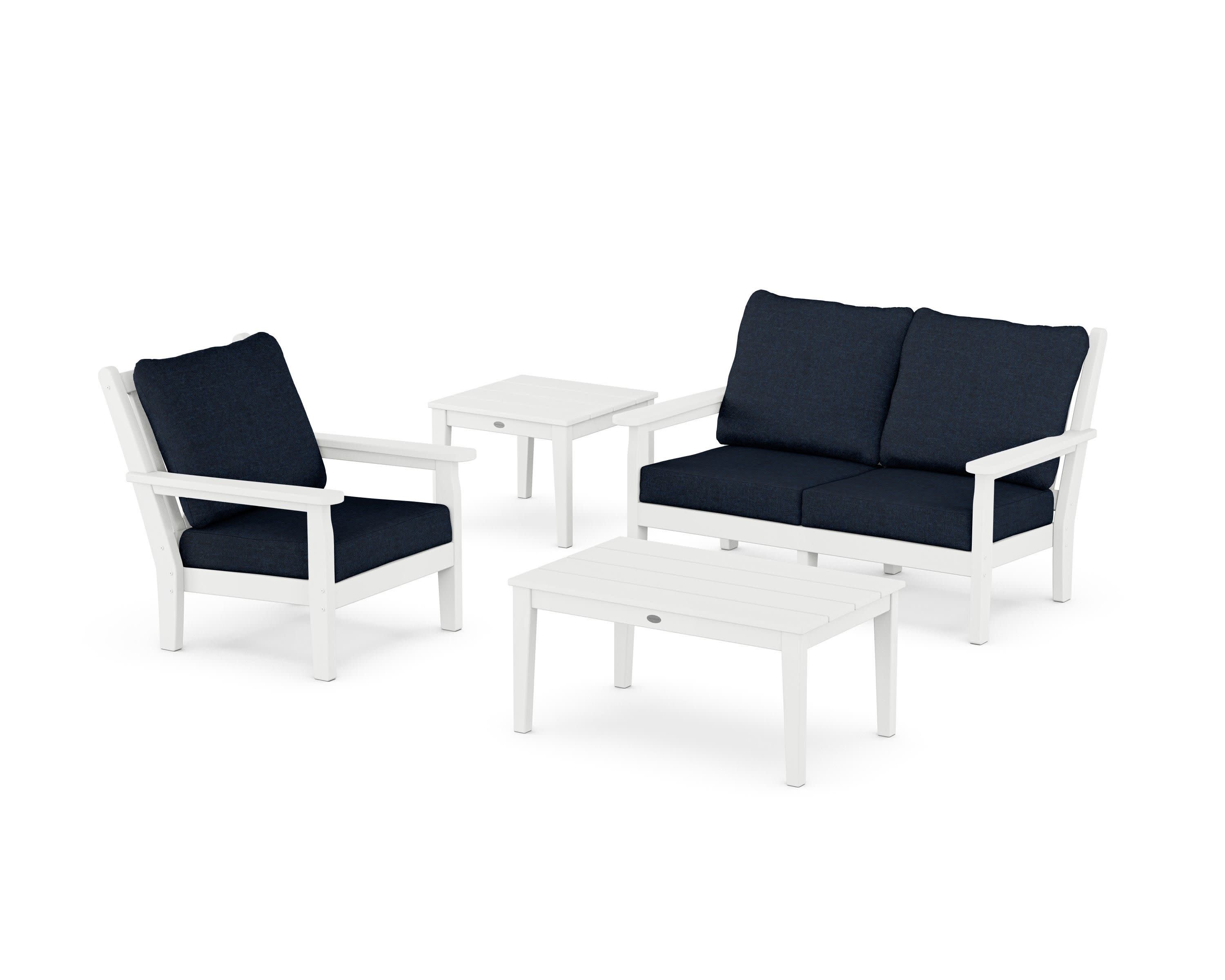 Chippendale 4-Piece Deep Seating Set in White / Marine Indigo