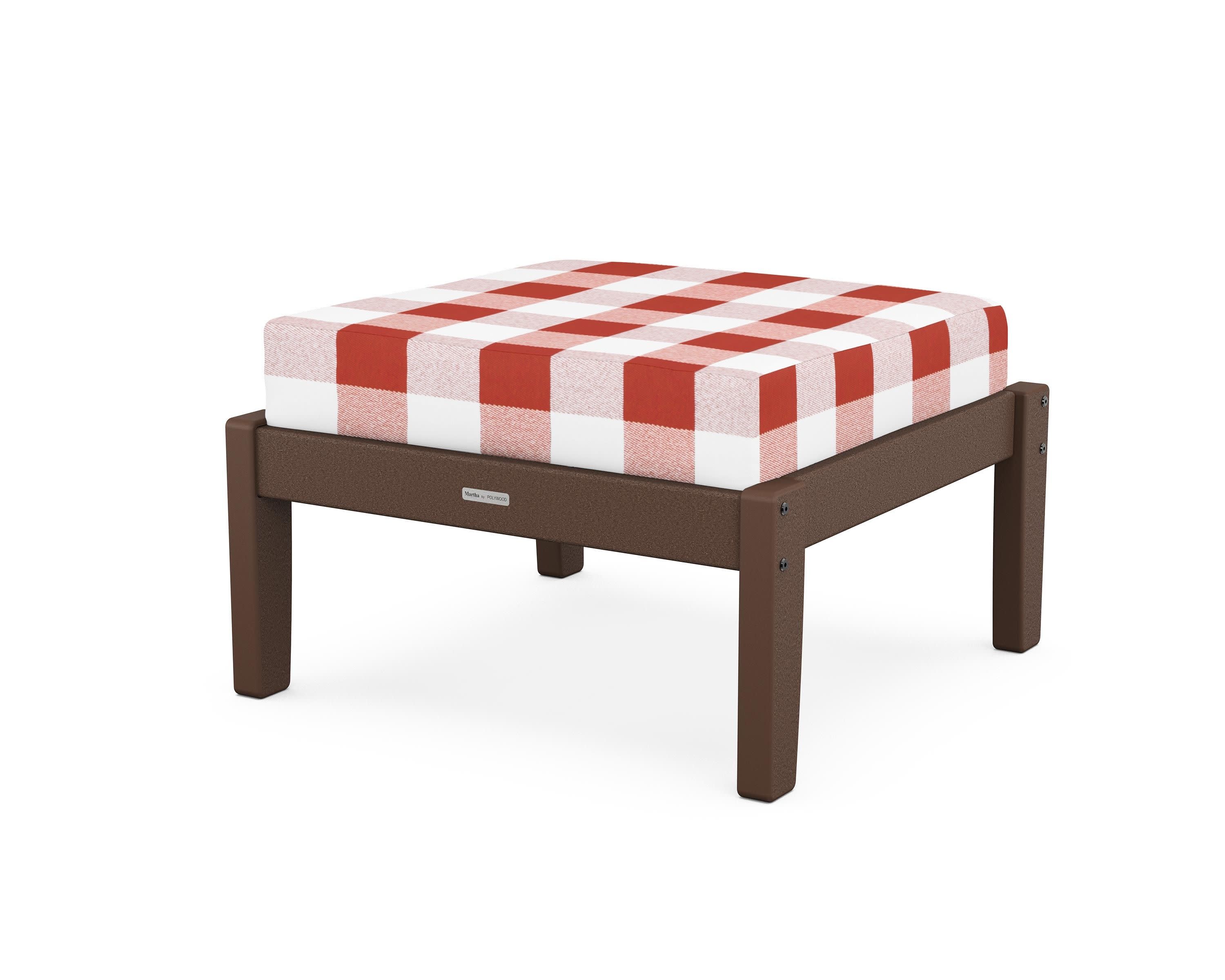 Chinoiserie Deep Seating Ottoman in Mahogany / Buffalo Plaid Crimson