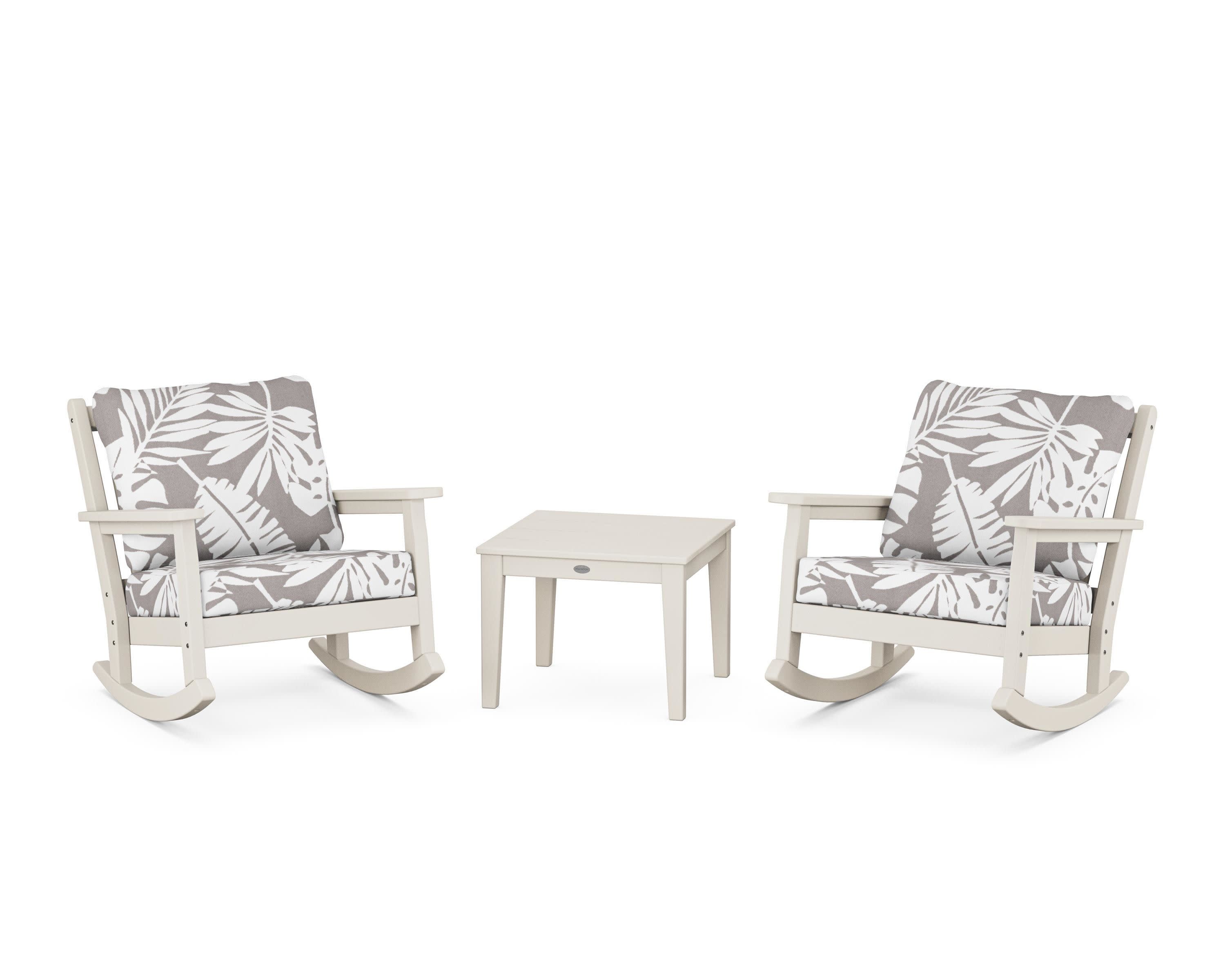 Chippendale 3-Piece Deep Seating Rocker Set in Sand / Leaf Grey Mist