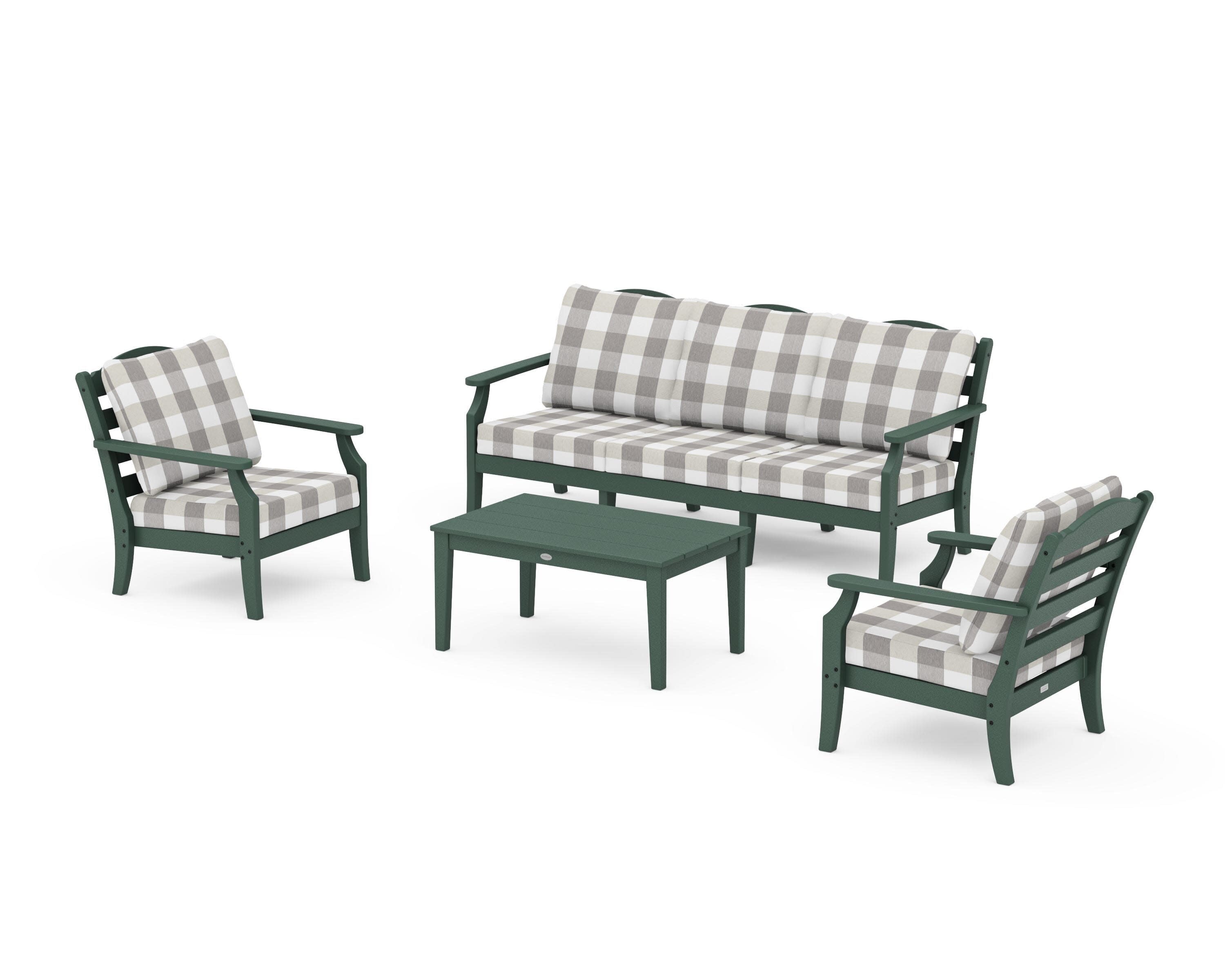 Savannah 4-Piece Deep Seating Set with Sofa in Green / Buffalo Plaid Grey Mist