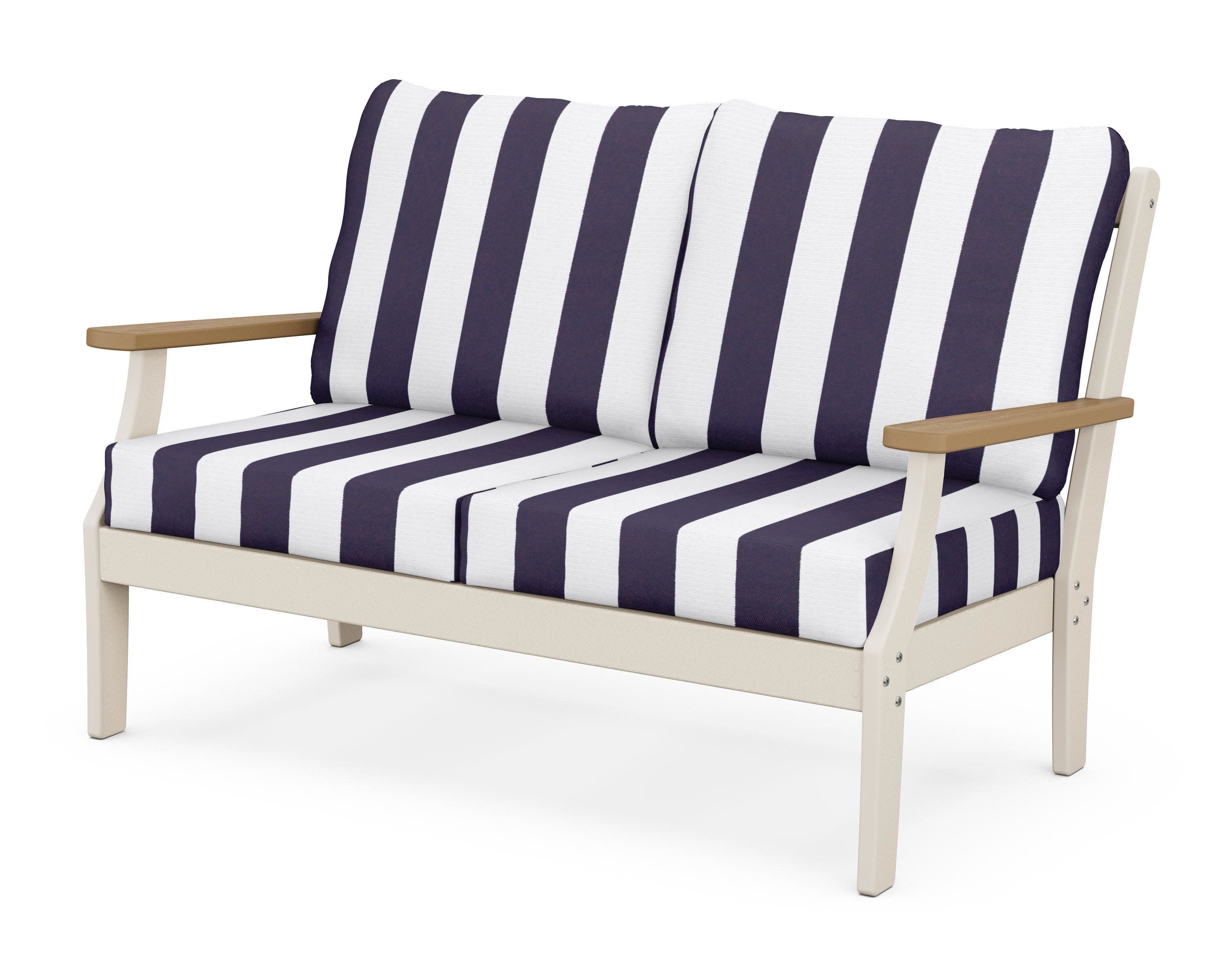 Braxton Deep Seating Loveseat in Sand / Natural / Cabana Stripe Navy