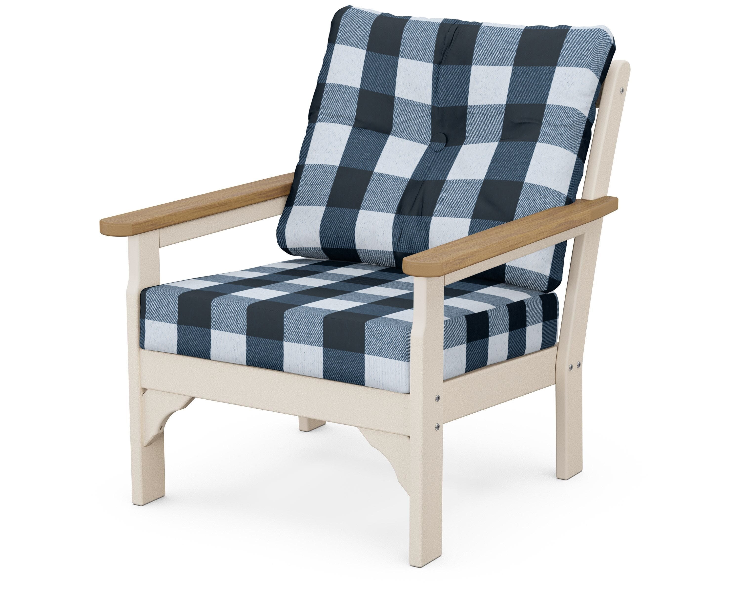 Vineyard Deep Seating Chair in Sand / Natural / Buffalo Plaid Marine Indigo