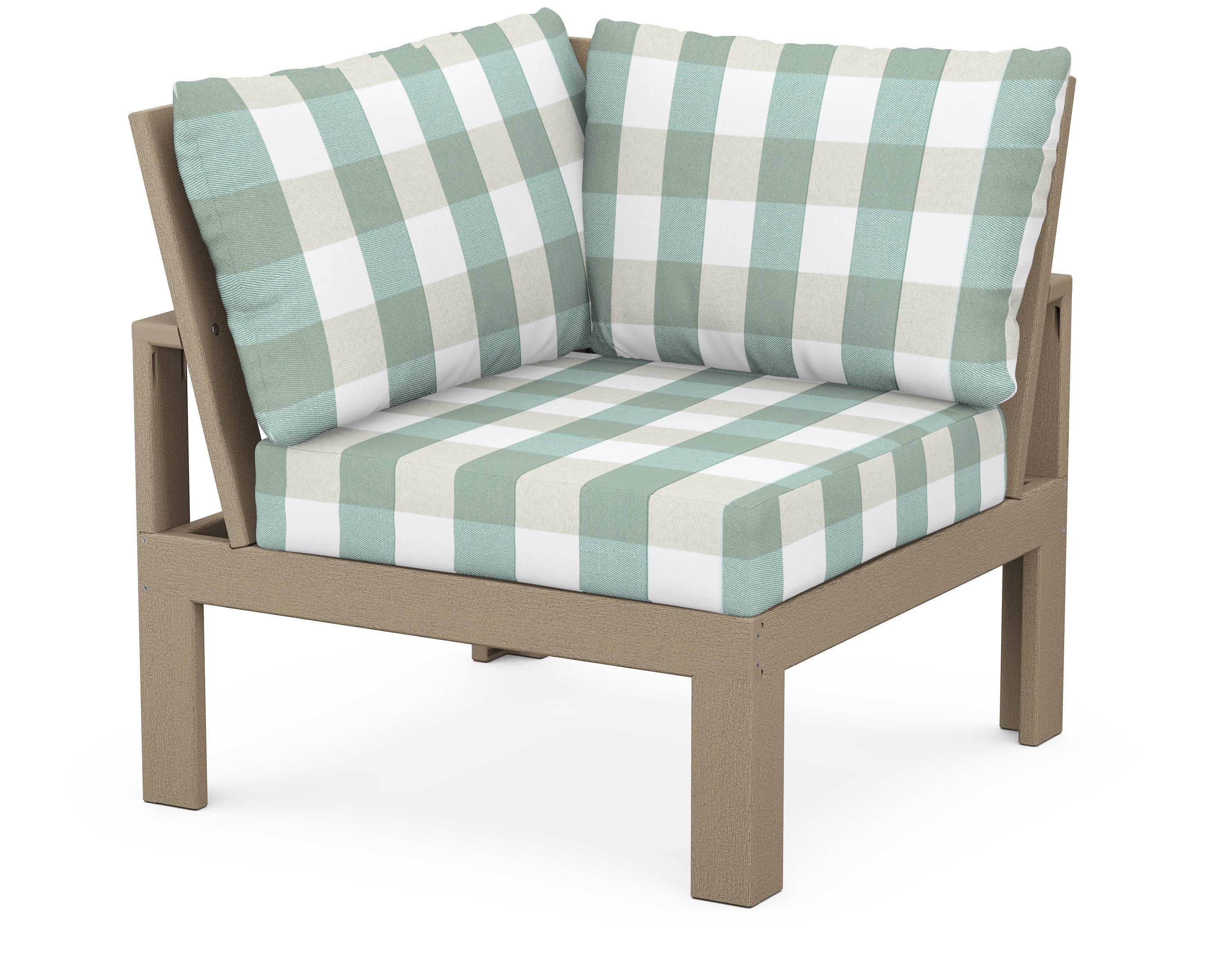 Modular Corner Chair in Vintage Sahara / Buffalo Plaid Glacier Spa