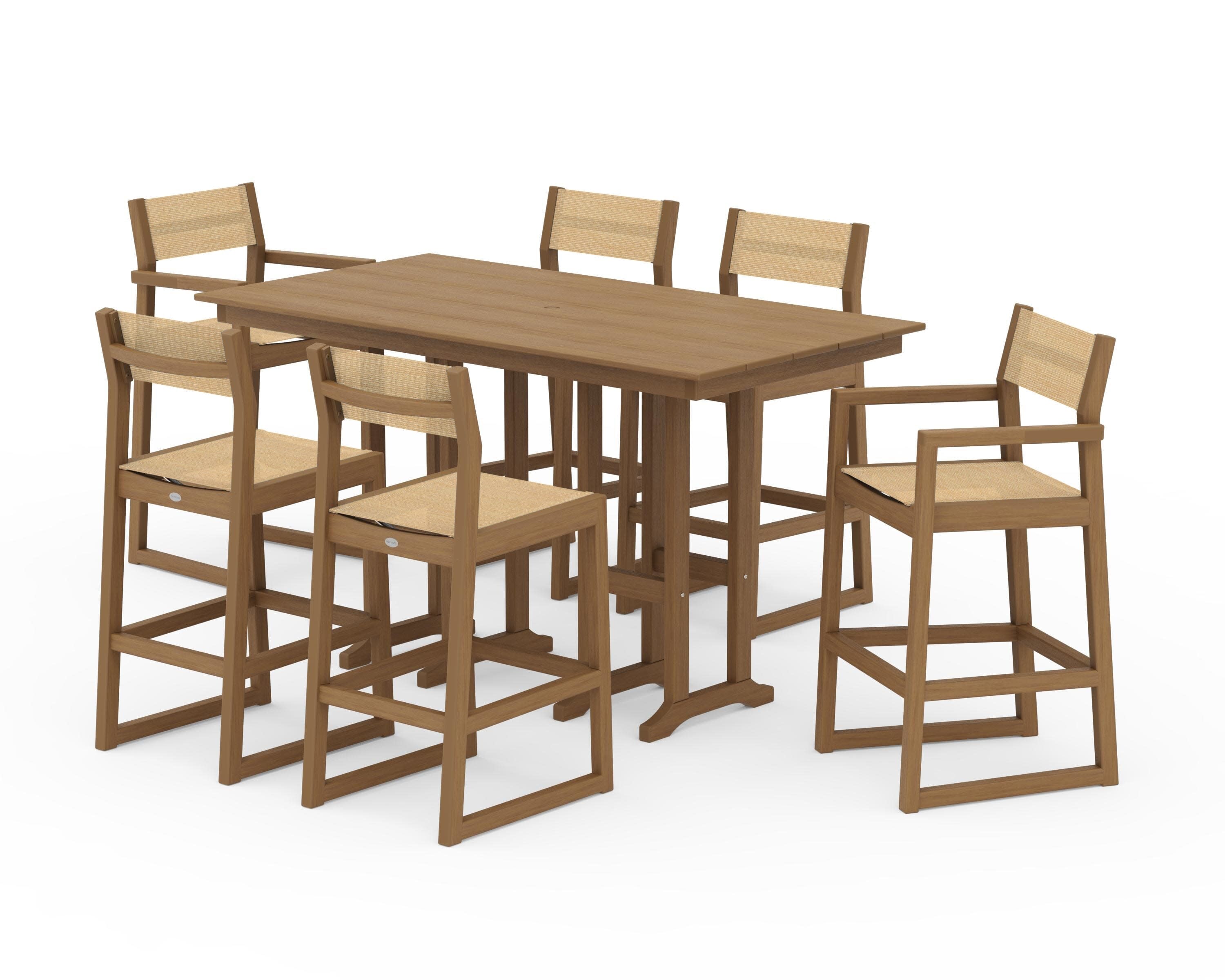 EDGE Sling 7-Piece Farmhouse Bar Set in Natural / Dupioni Apricot Sling