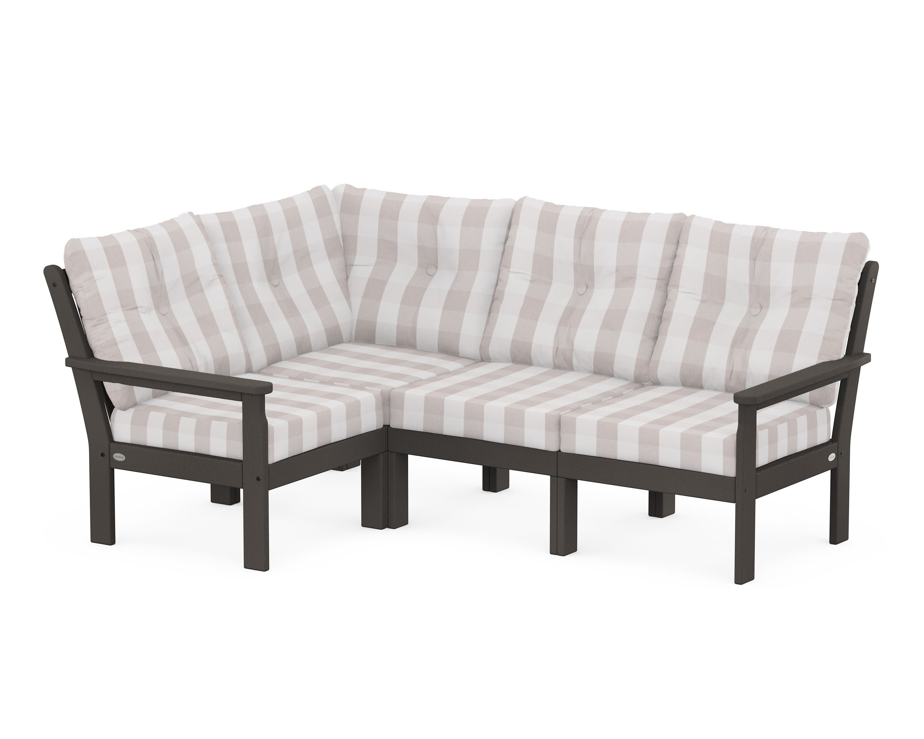 Vineyard 4-Piece Sectional in Vintage Coffee / Buffalo Plaid Dune Burlap